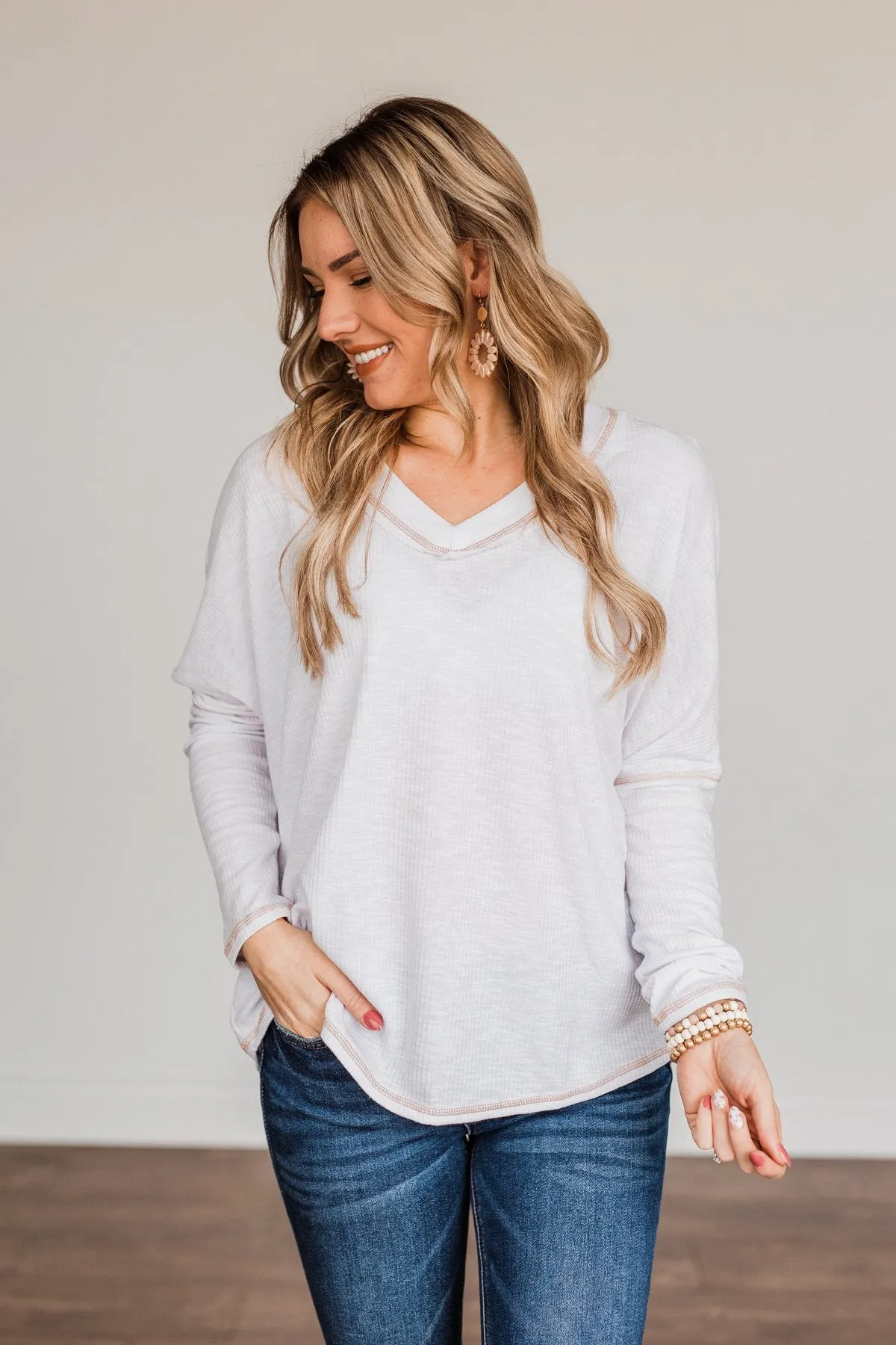 Ivory Long Sleeve Knit Top