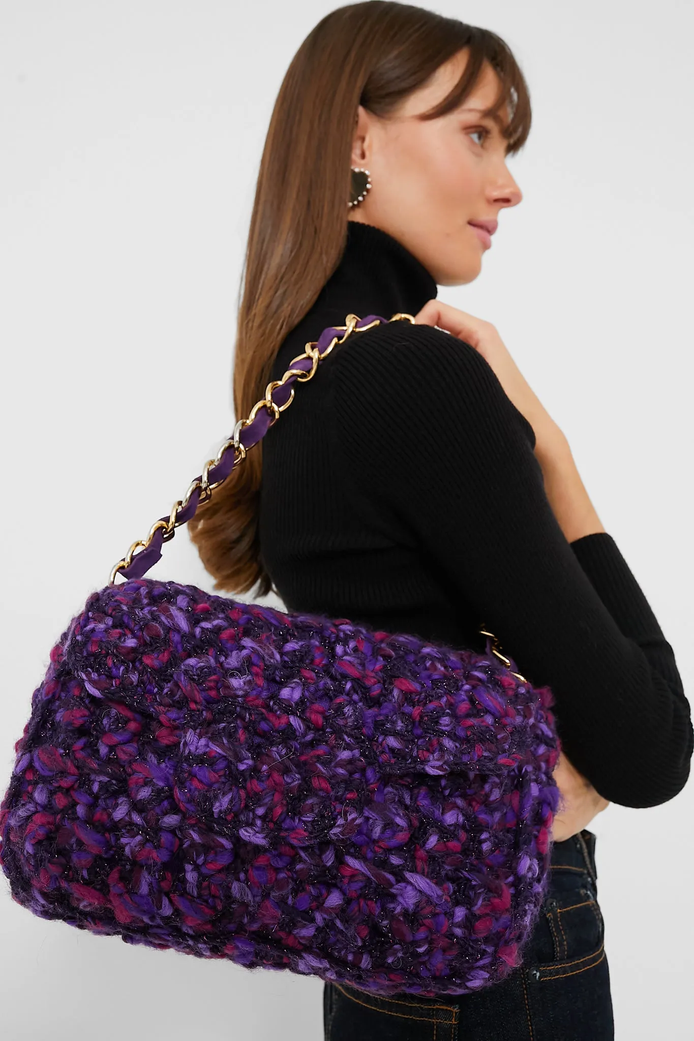 Purple Multi Woven Shoulder Bag