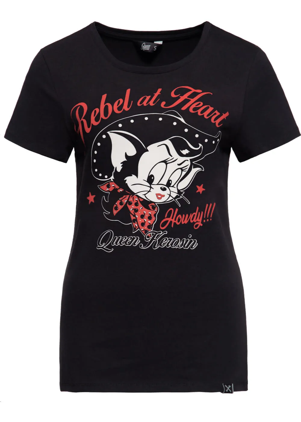 Black cat print howdy cowboy t-shirt.