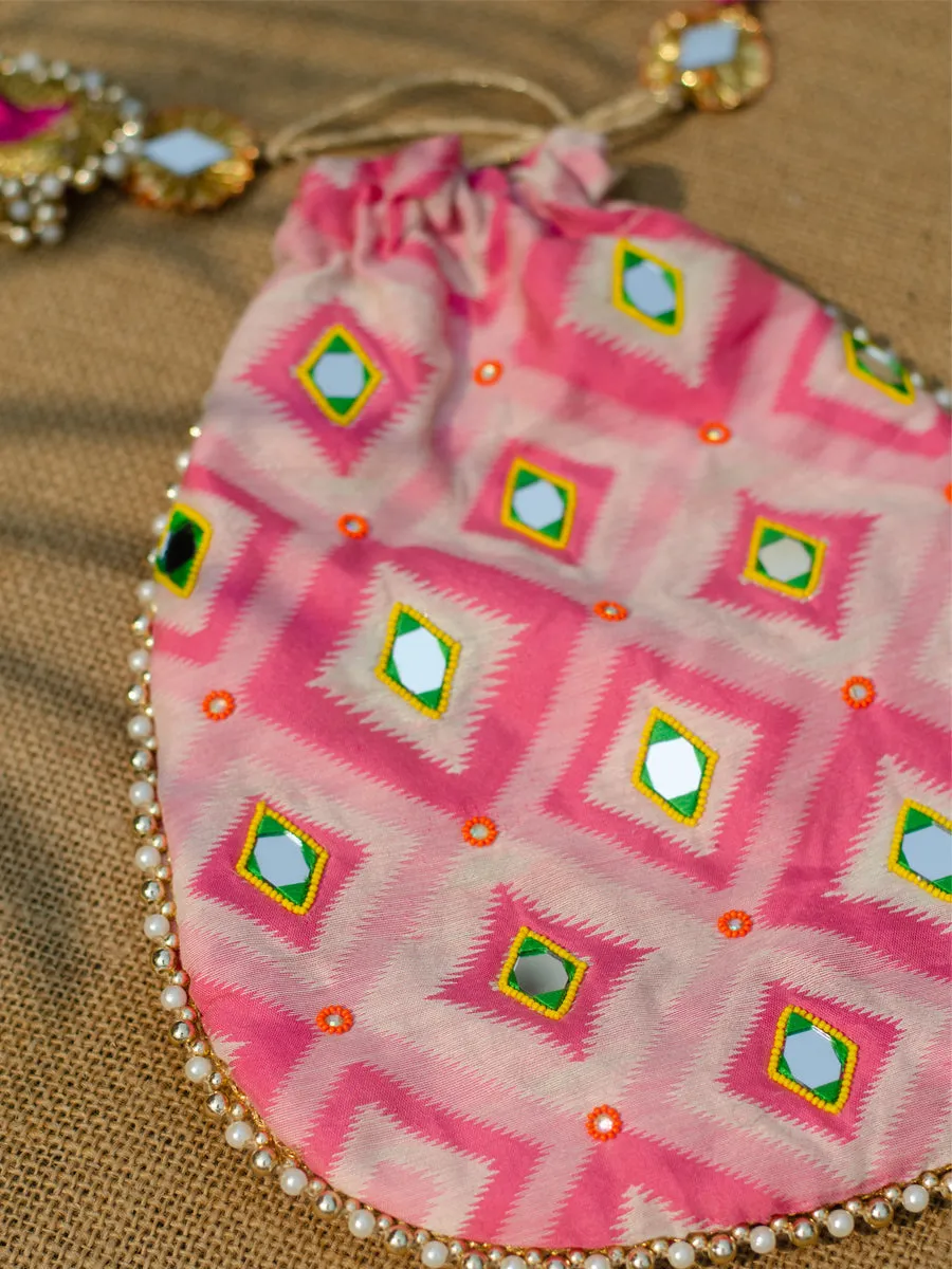 Rani Ikat Mirror Embroidered Potli Bag - Shop Now!