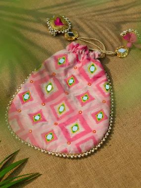 Rani Ikat Mirror Embroidered Potli Bag - Shop Now!