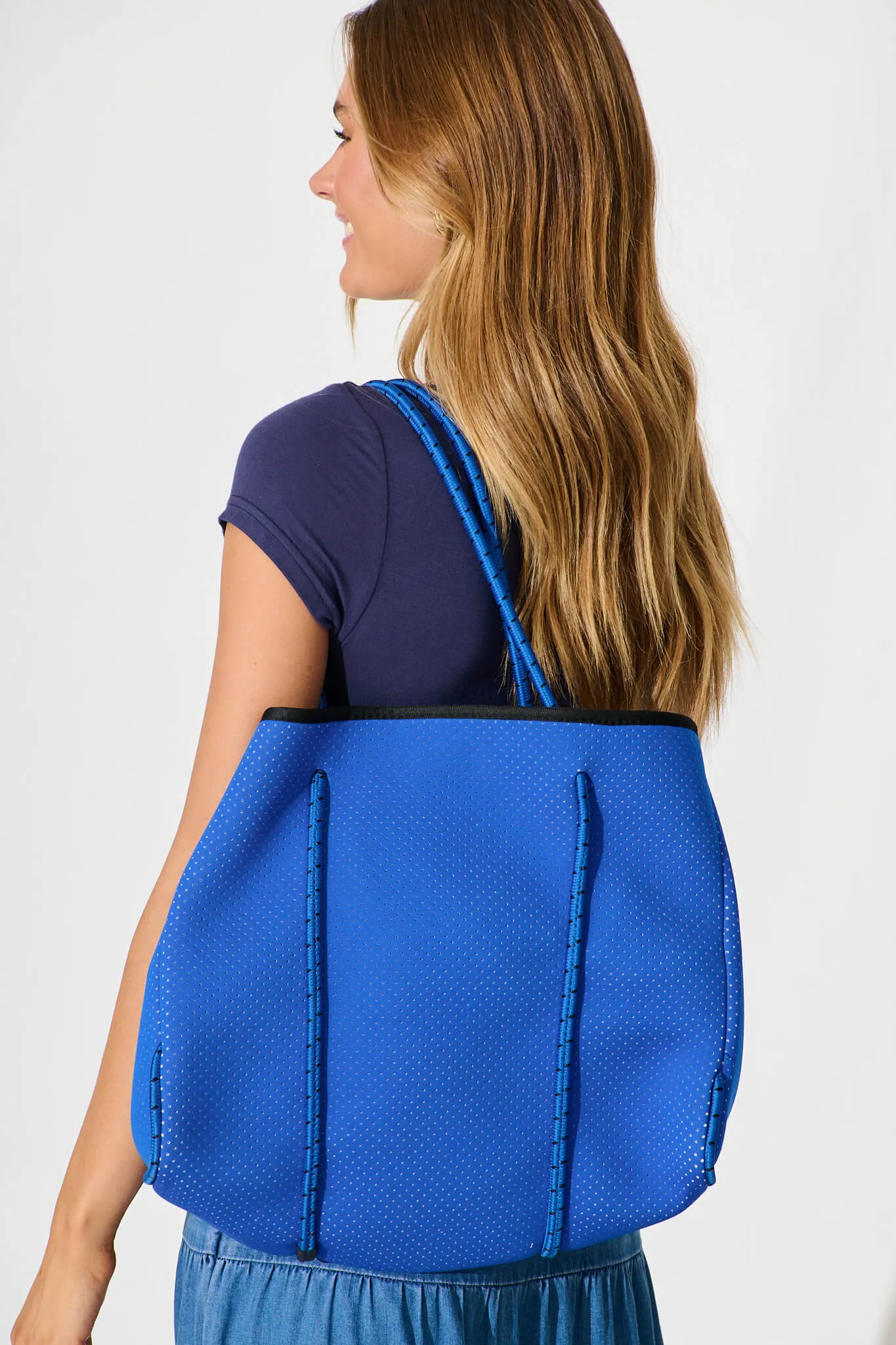 Rania Neoprene Tote Bag In Cobalt Blue