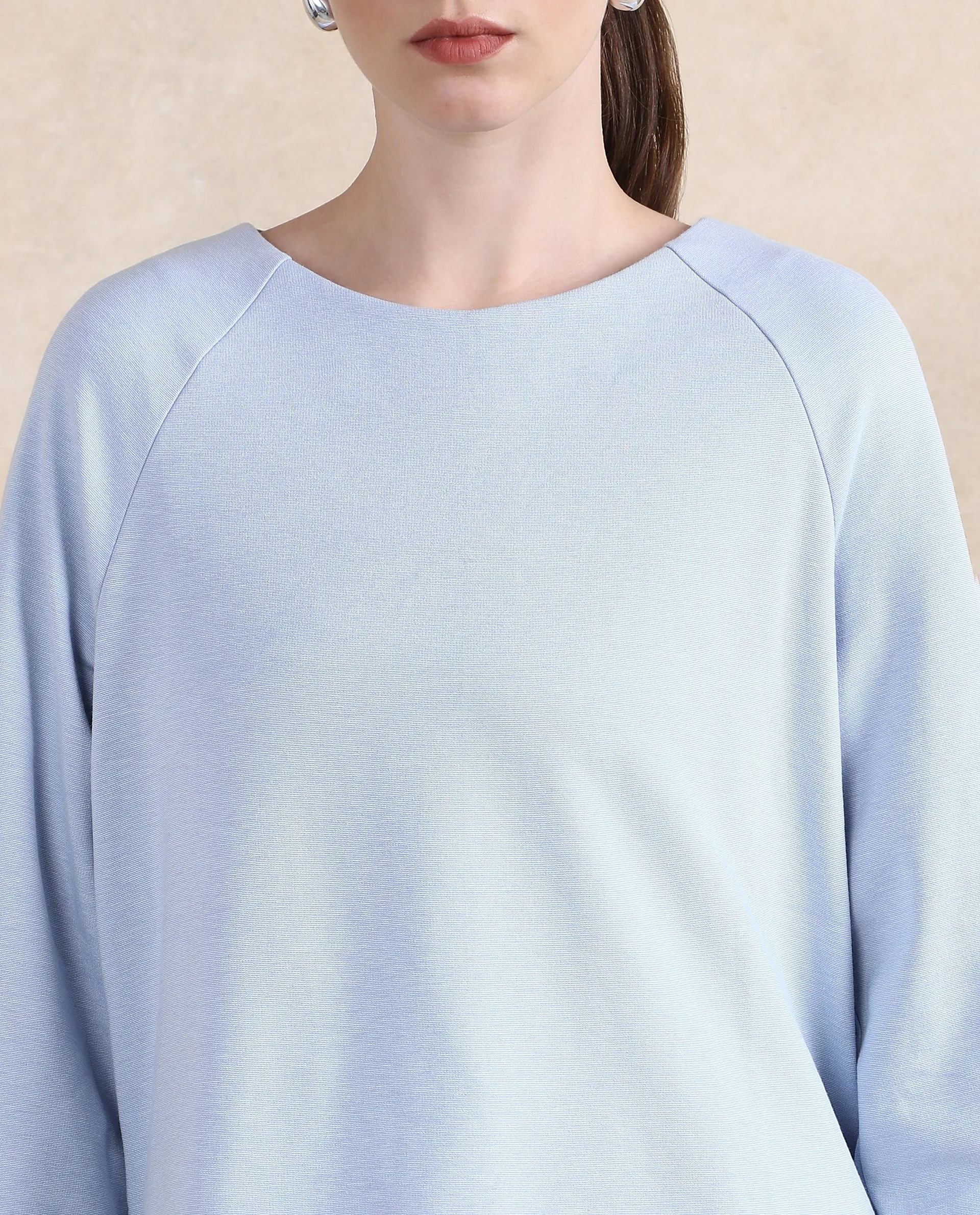 Rareism Women Men'sto Light Blue Cotton Viscose Fabric Full Sleeve Round Neck Zipper Closure Relaxed Fit Plain Sweatshirt