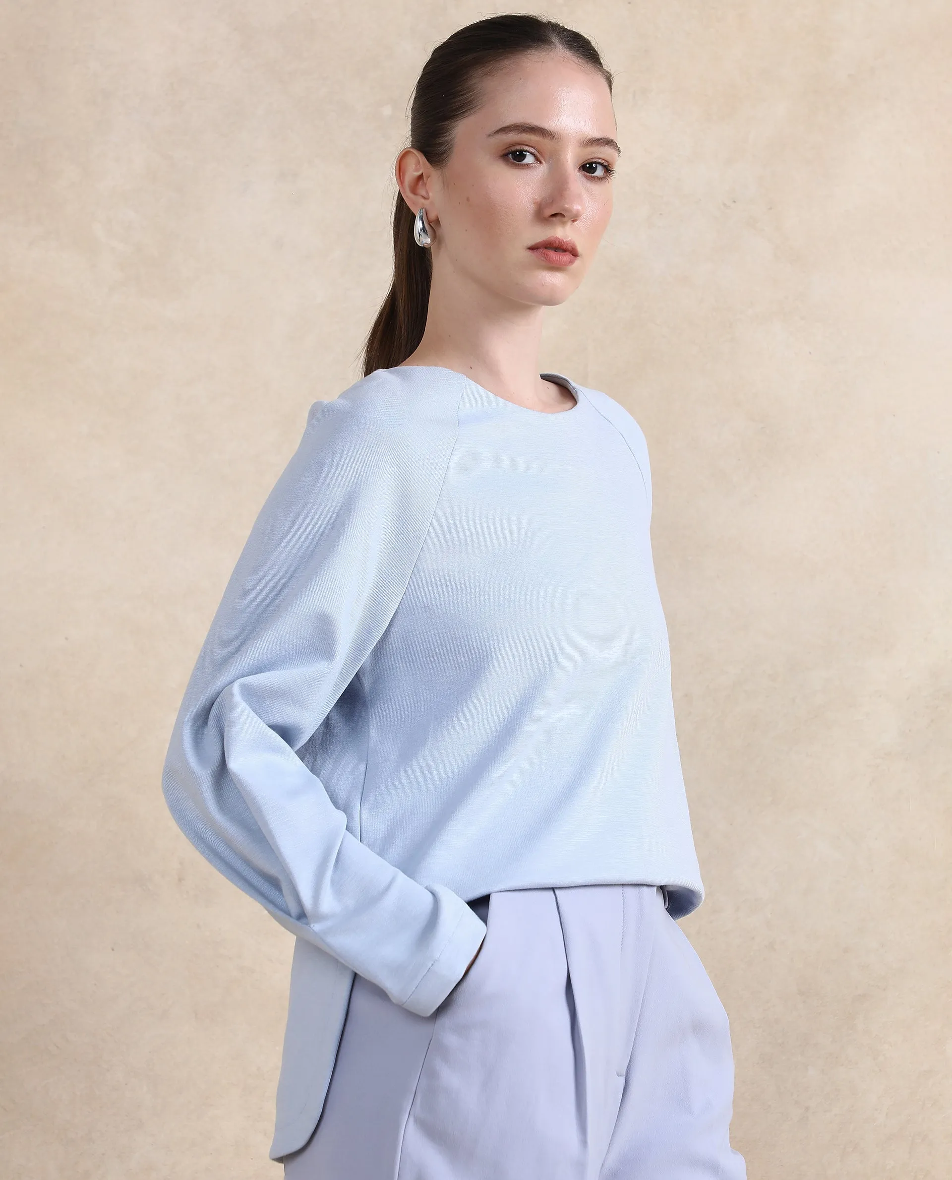 Rareism Women Men'sto Light Blue Cotton Viscose Fabric Full Sleeve Round Neck Zipper Closure Relaxed Fit Plain Sweatshirt