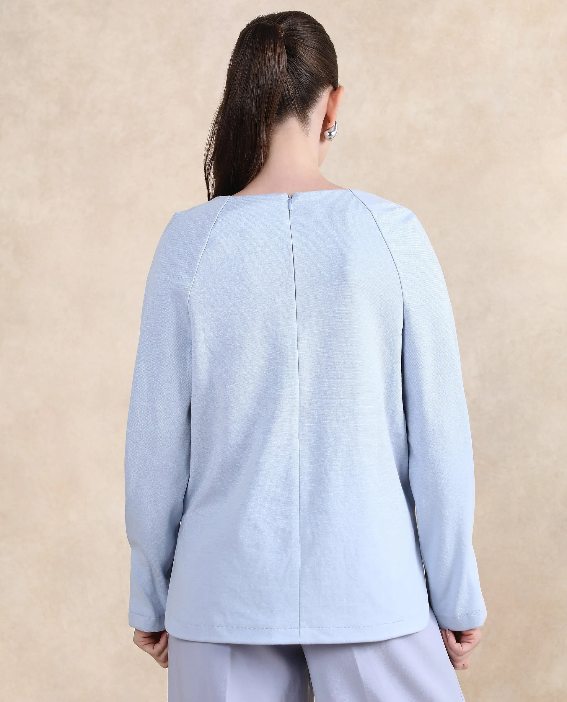 Rareism Women Men'sto Light Blue Cotton Viscose Fabric Full Sleeve Round Neck Zipper Closure Relaxed Fit Plain Sweatshirt