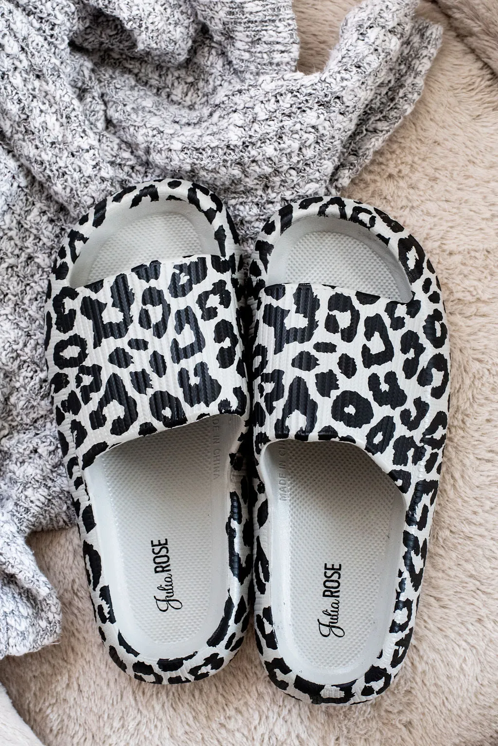 Ready to Ship Gray Leopard Beach or Casual Slides