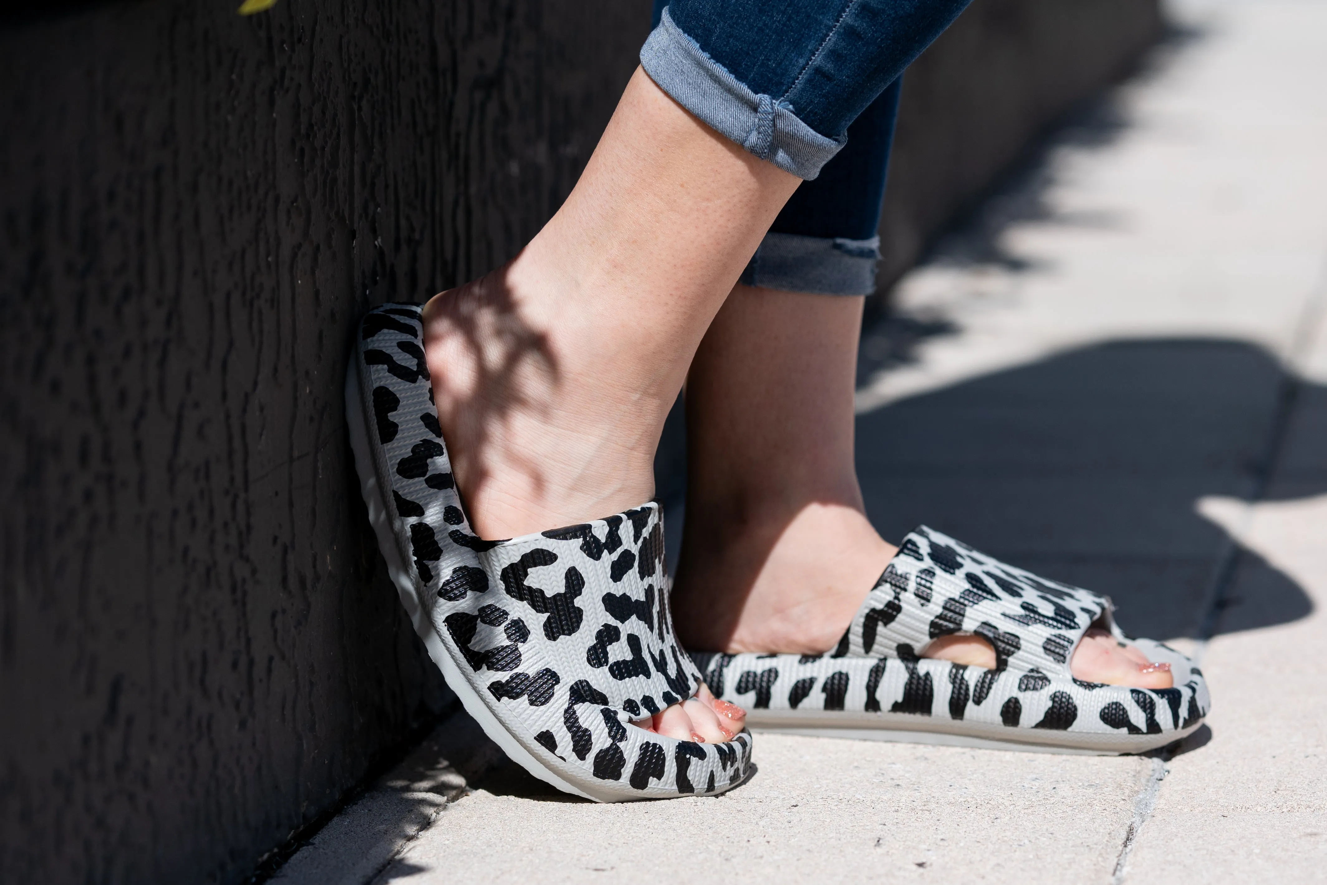 Ready to Ship Gray Leopard Beach or Casual Slides