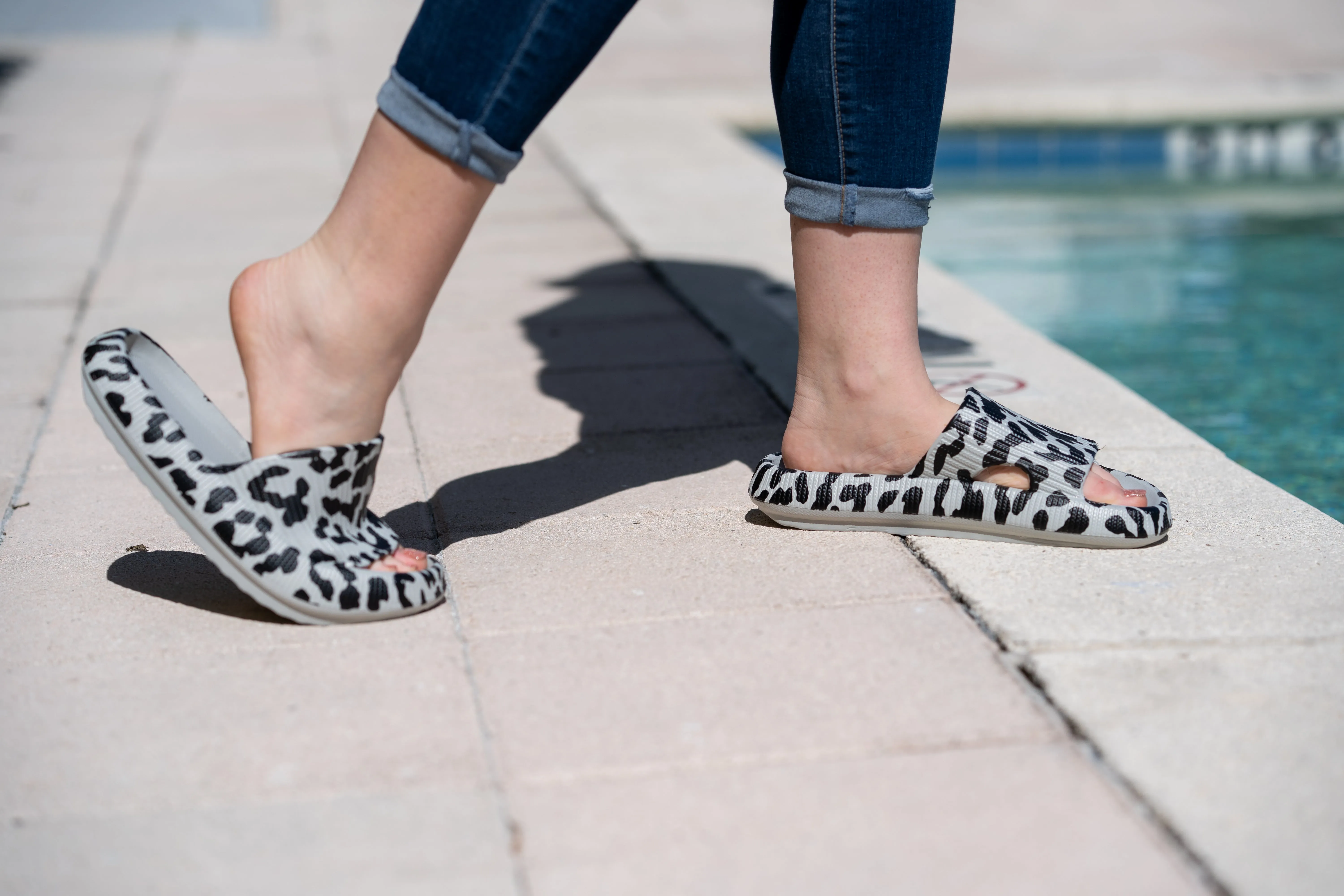 Ready to Ship Gray Leopard Beach or Casual Slides