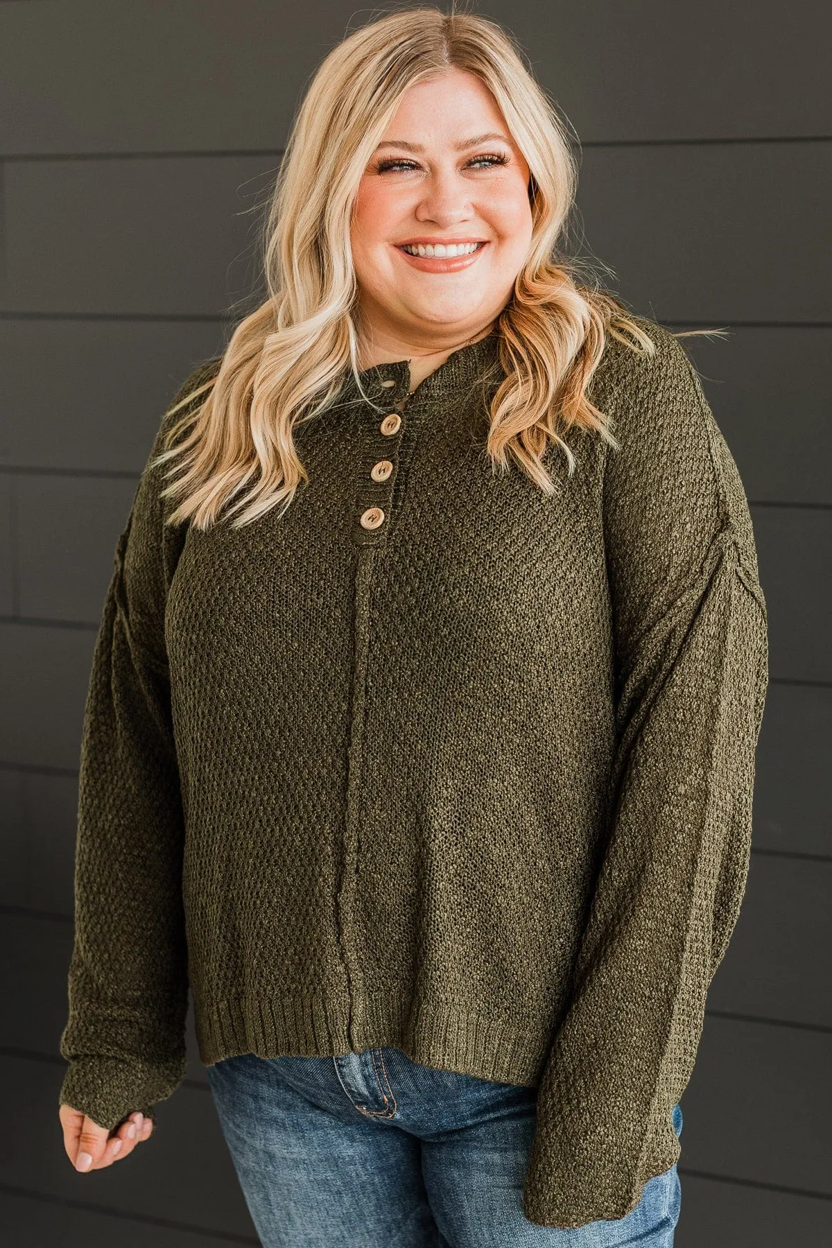 Olive Green Knit Top - Rebellious Rose Pattern