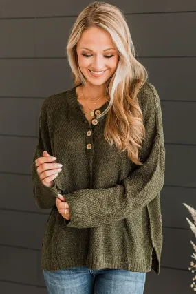 Olive Green Knit Top - Rebellious Rose Pattern