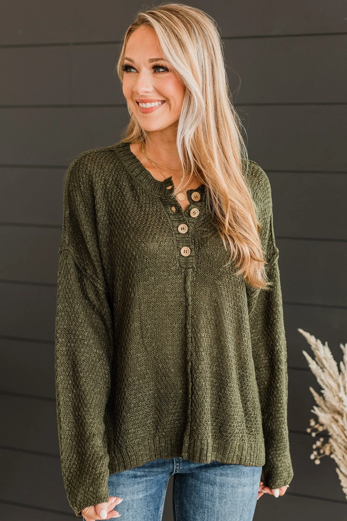 Olive Green Knit Top - Rebellious Rose Pattern