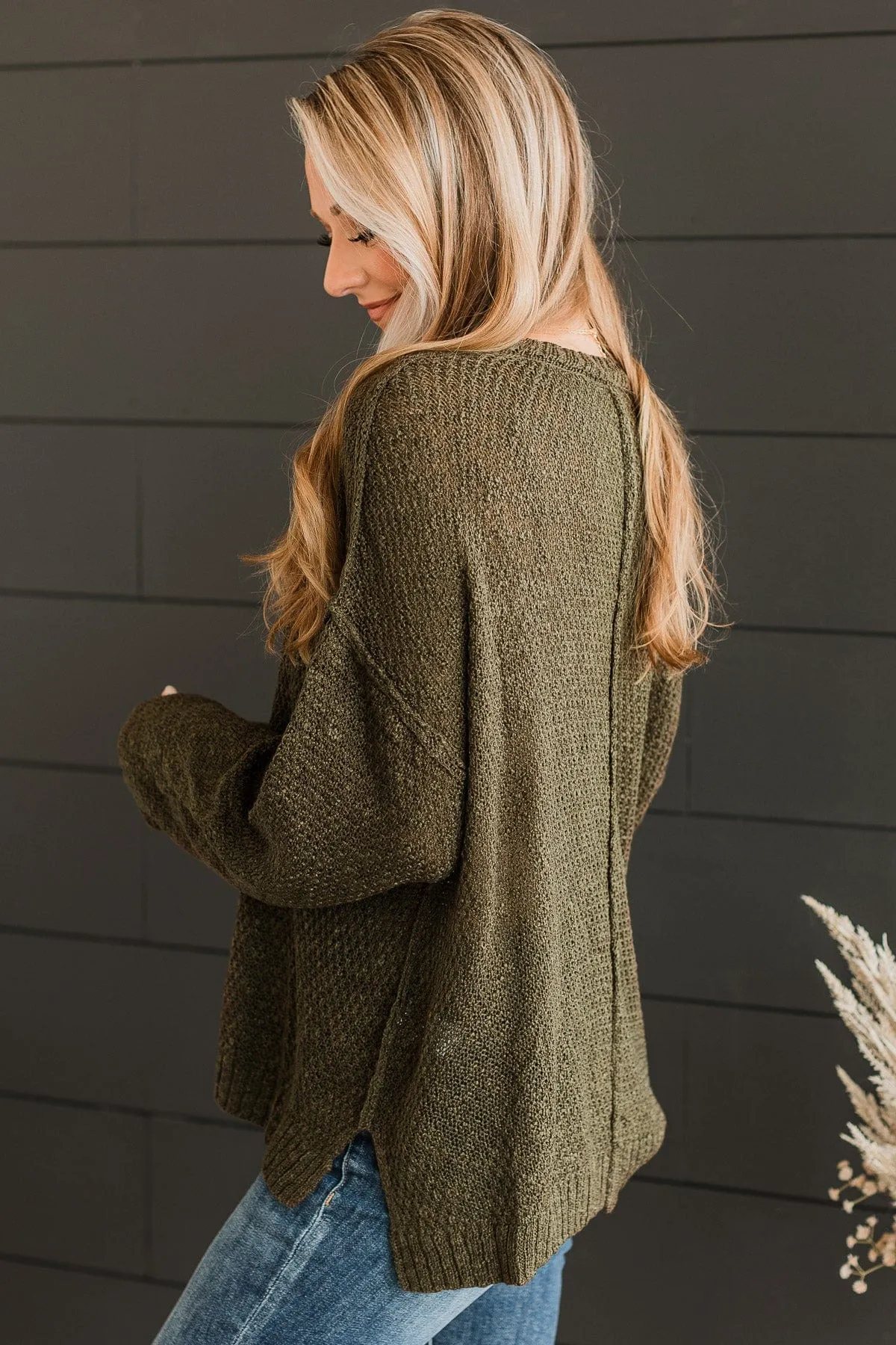 Olive Green Knit Top - Rebellious Rose Pattern