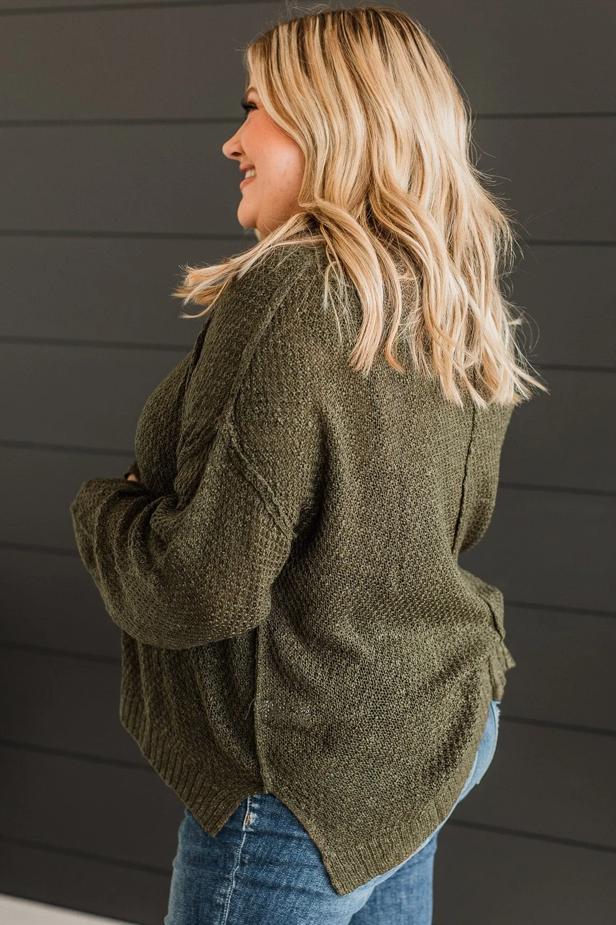 Olive Green Knit Top - Rebellious Rose Pattern