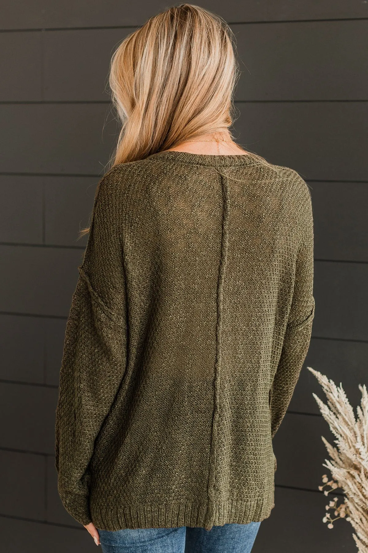 Olive Green Knit Top - Rebellious Rose Pattern