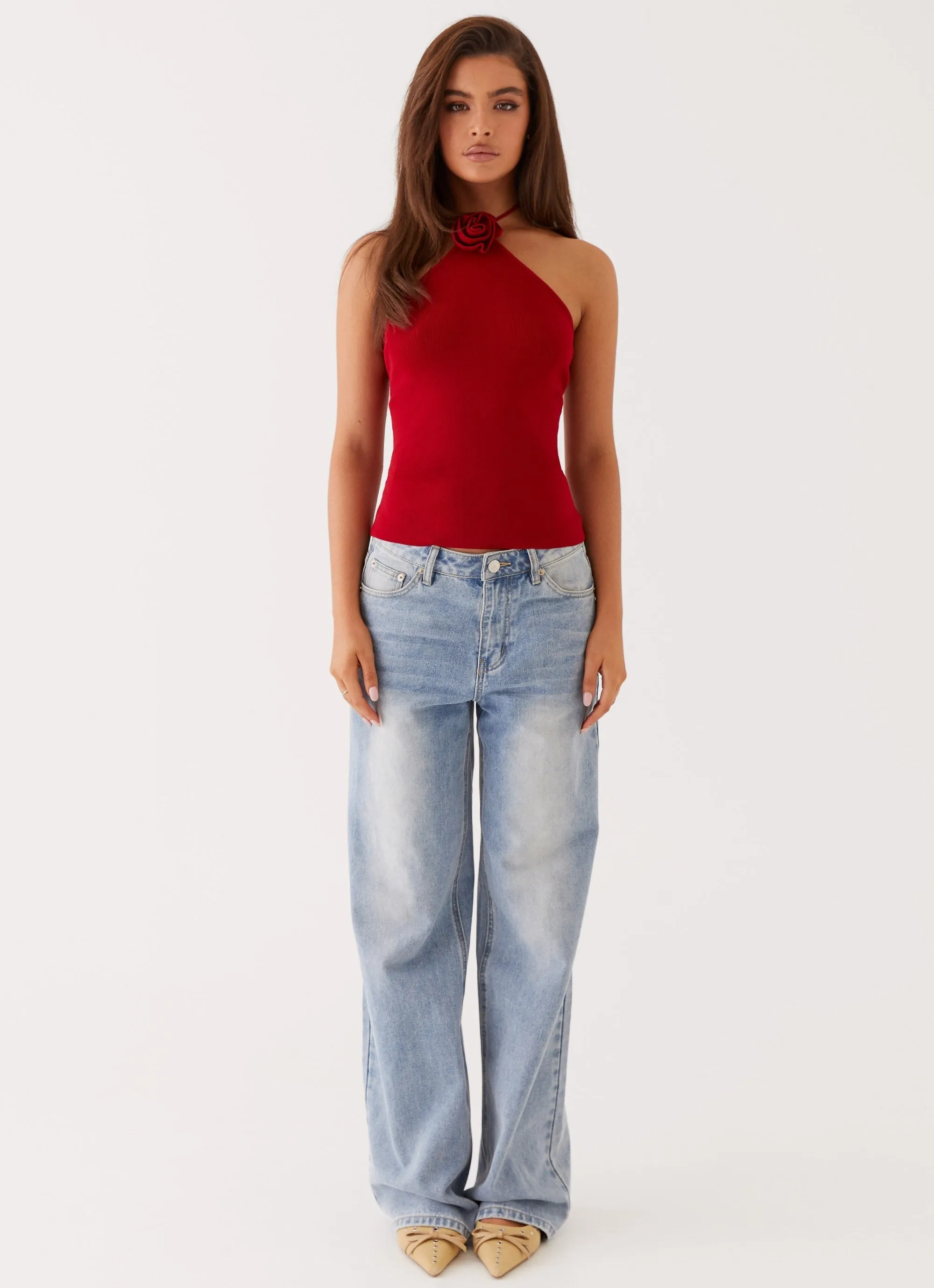 Red Knit Top Delphi Rose