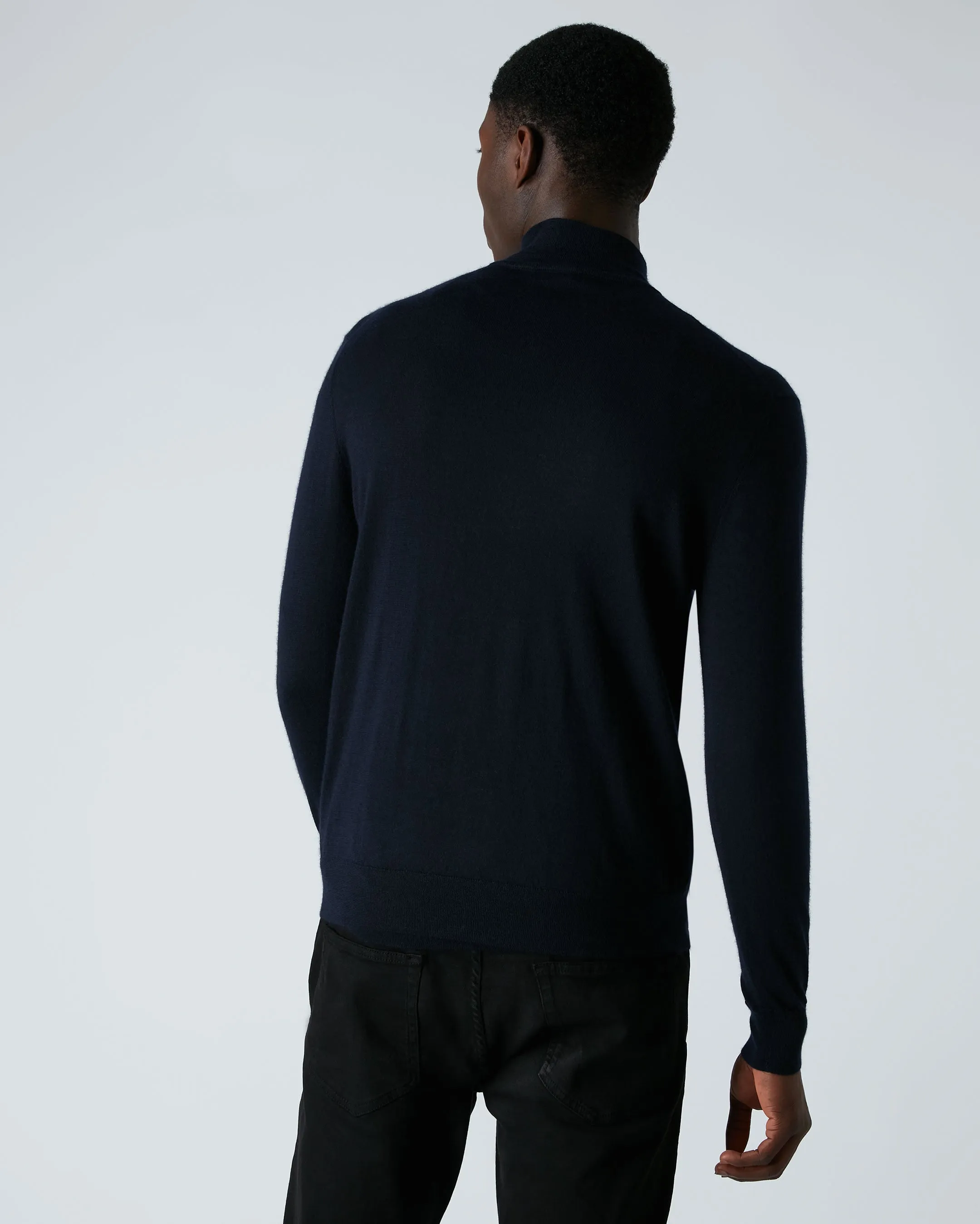 Regent Cashmere Half Zip Jumper Navy Blue - Men's Fine Gauge.