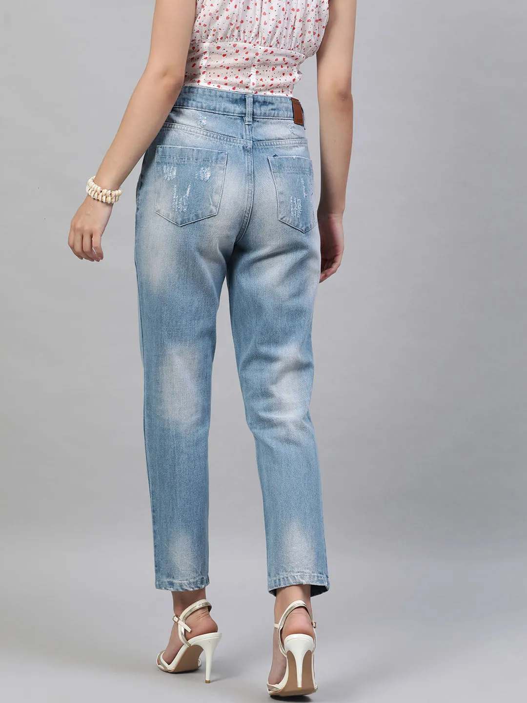 Relaxed Fit Mid-Rise Distressed Jeans