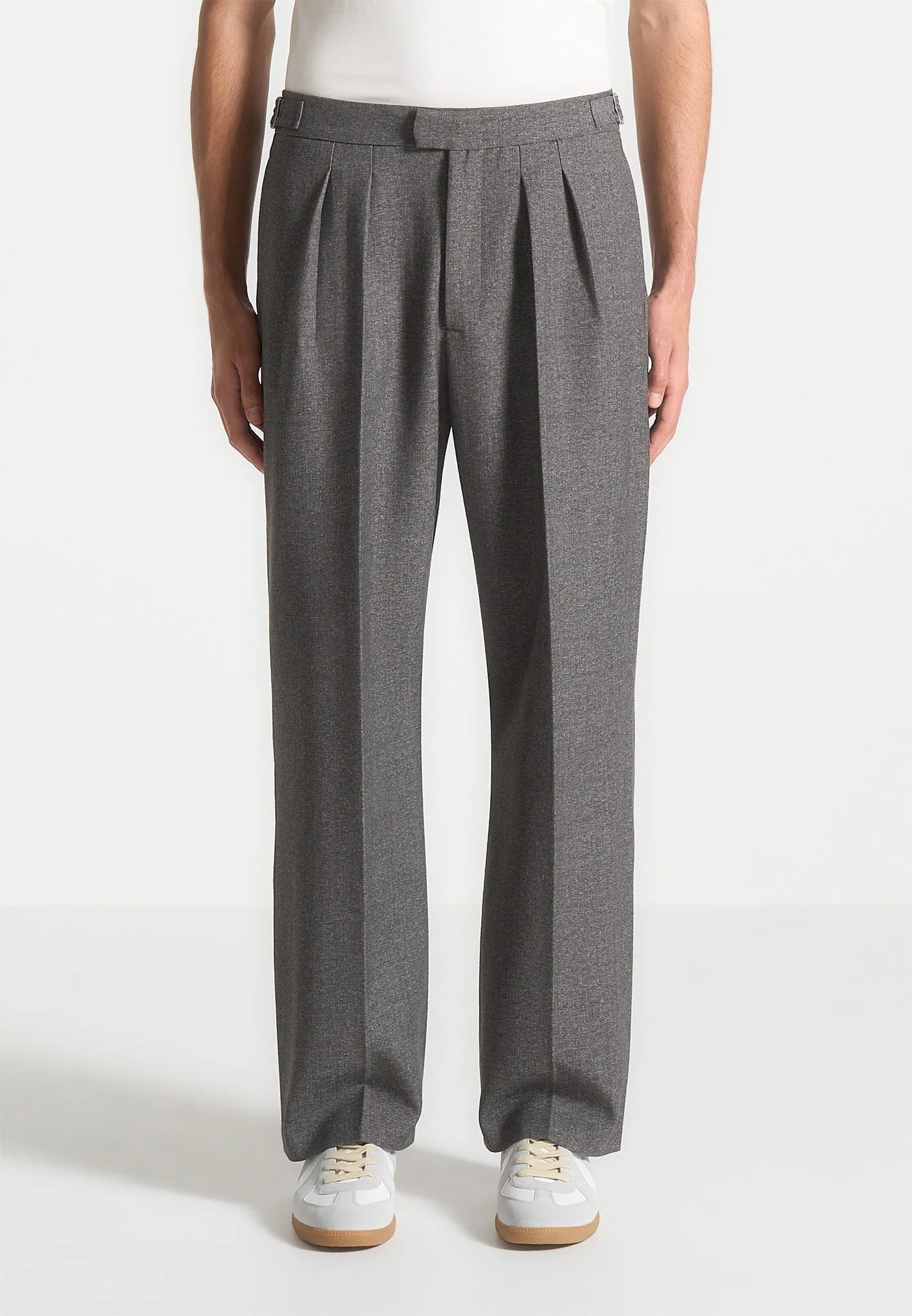 Relaxed Fit Textured Tailored Trousers - Grey