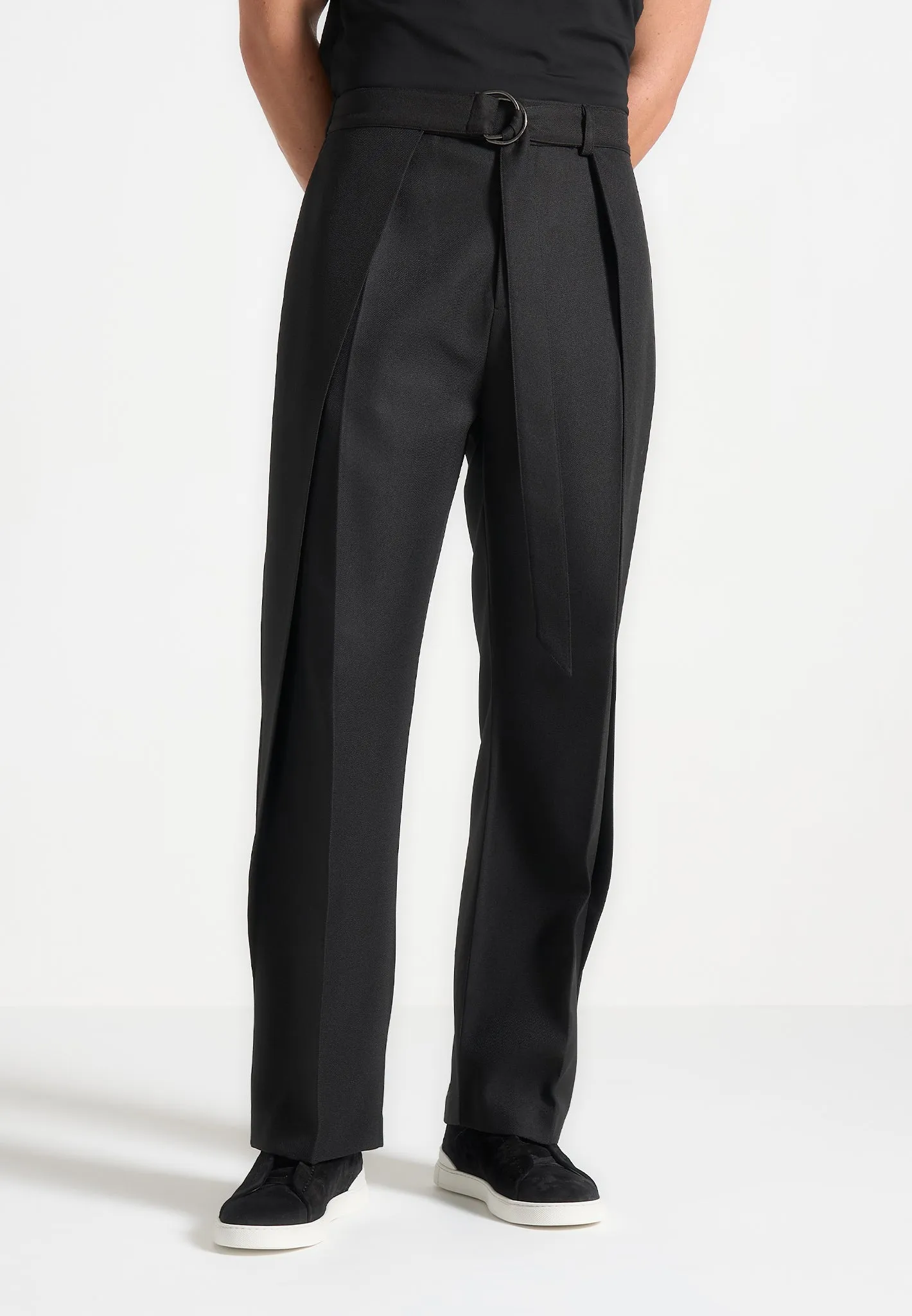 Relaxed Fit Wrap Leg Tailored Trousers - Black