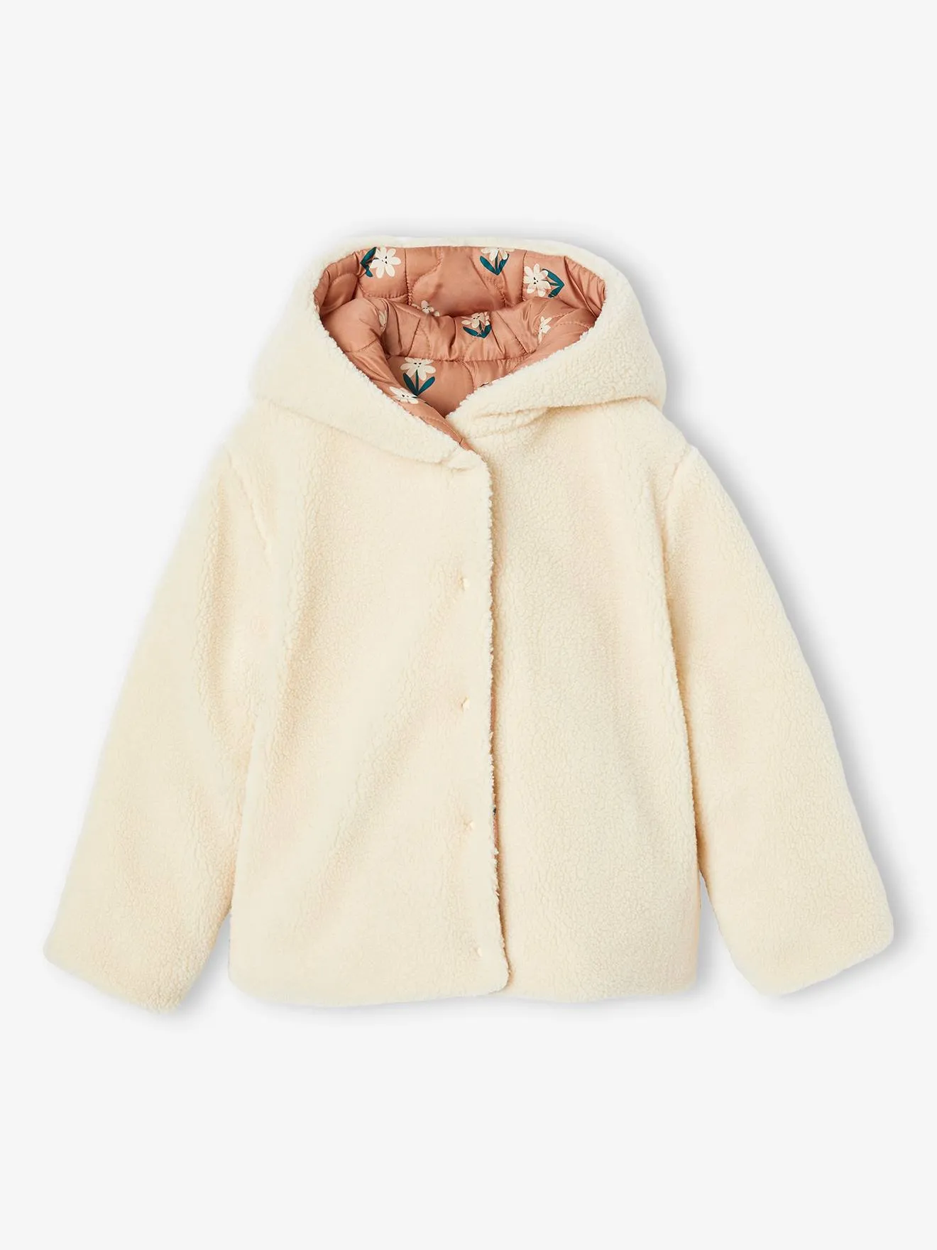 Reversible Padded Jacket with Hood, in Sherpa or Quilted, for Girls - hazel