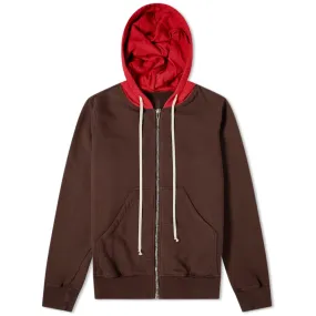 Rick Owens DRKSHDW Contrast Hood Zip Hoody in Dark Amber and Cherry