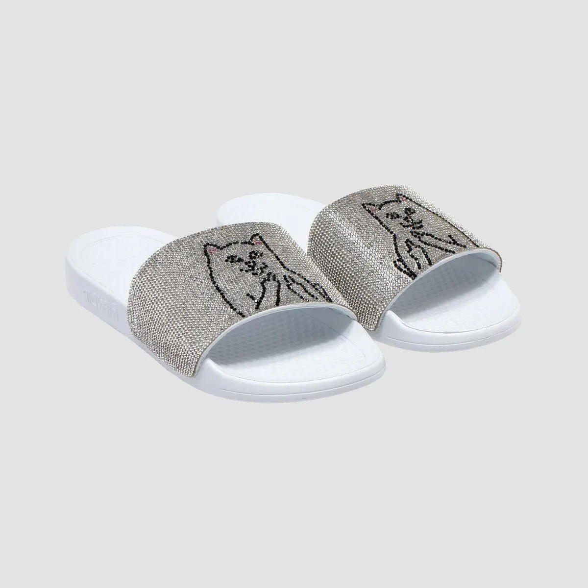 Ripndip Lord Nermal Rhinestone Slides White