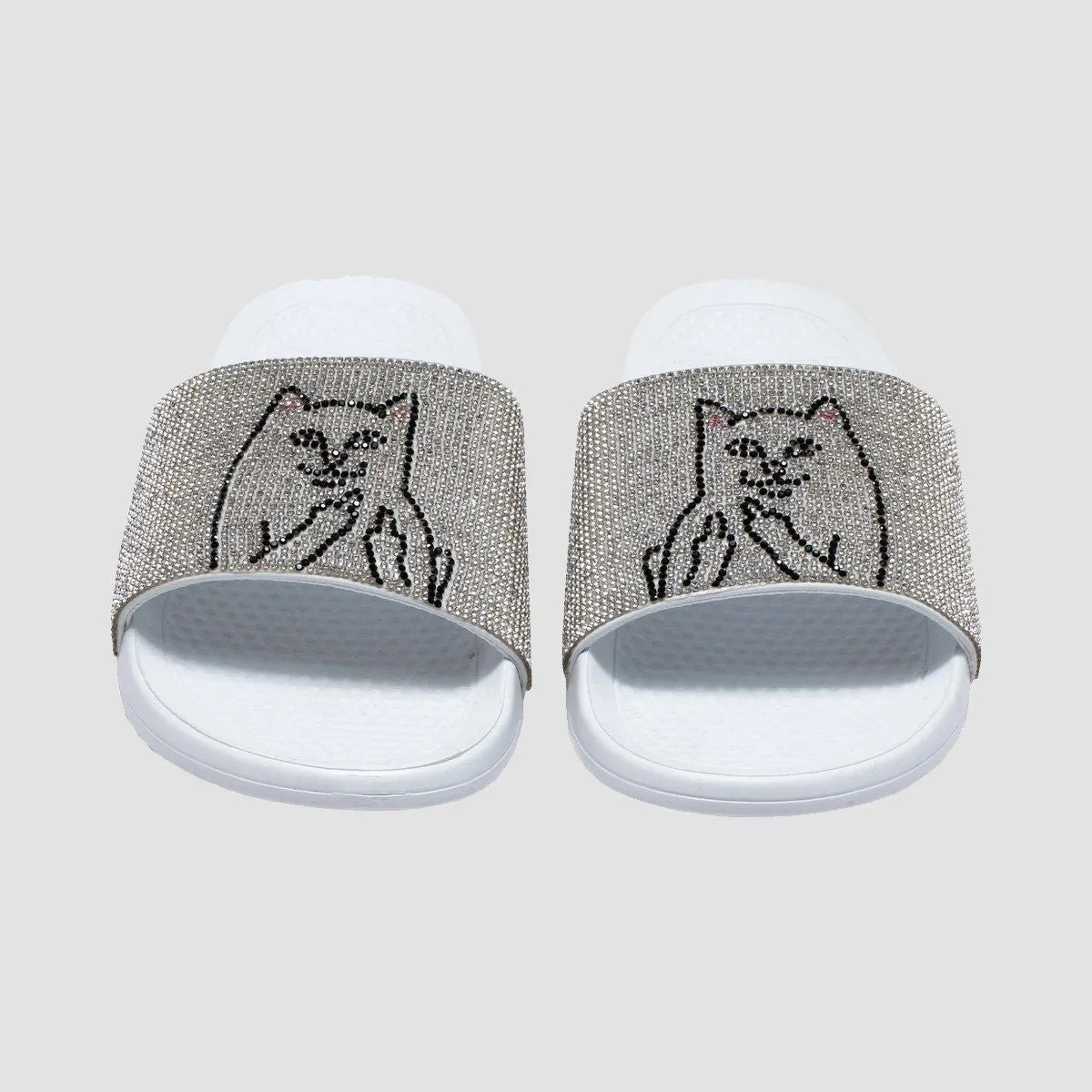 Ripndip Lord Nermal Rhinestone Slides White