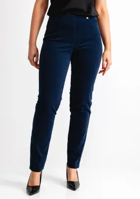 Robell Bella Cord Stretch Slim Leg Trousers, Navy