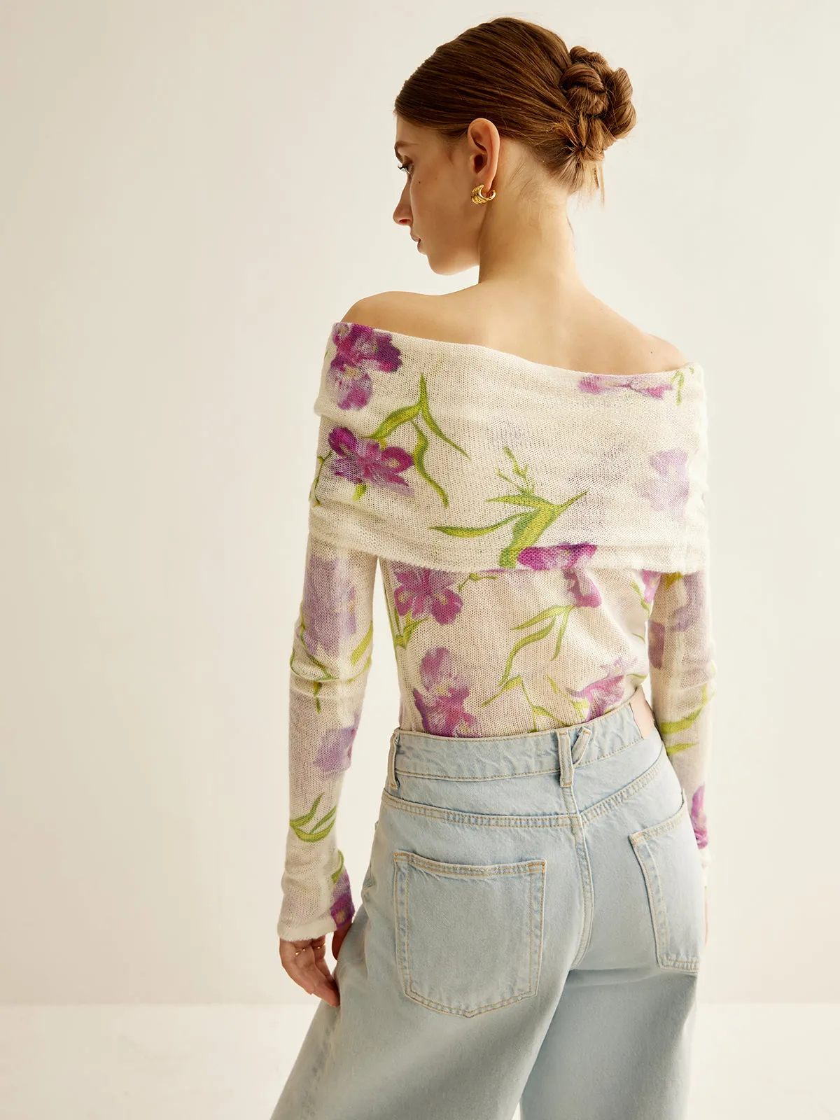 Romance Off-Shoulder Printed Knit Top