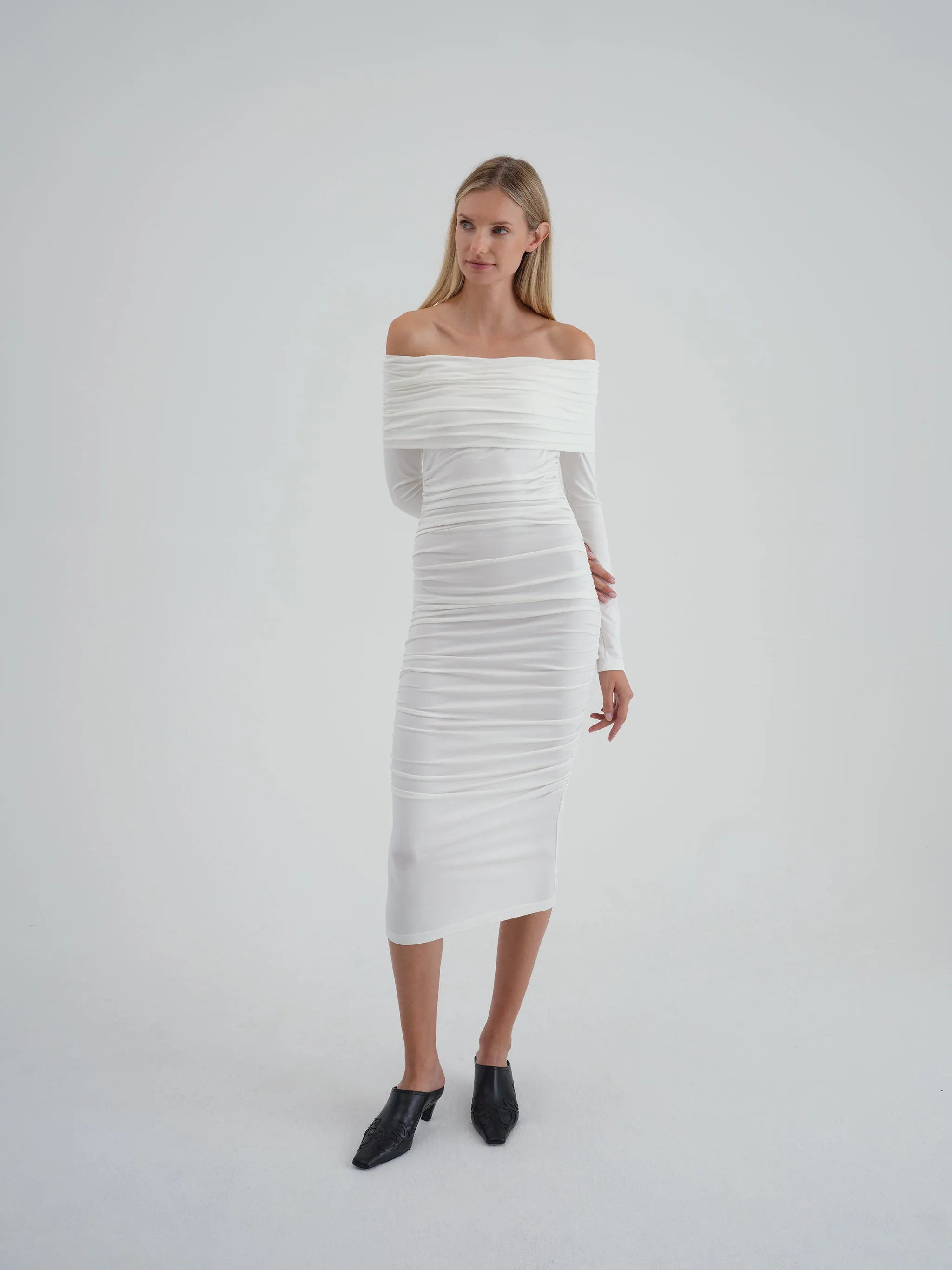 Ruched Off-the-Shoulder Dress