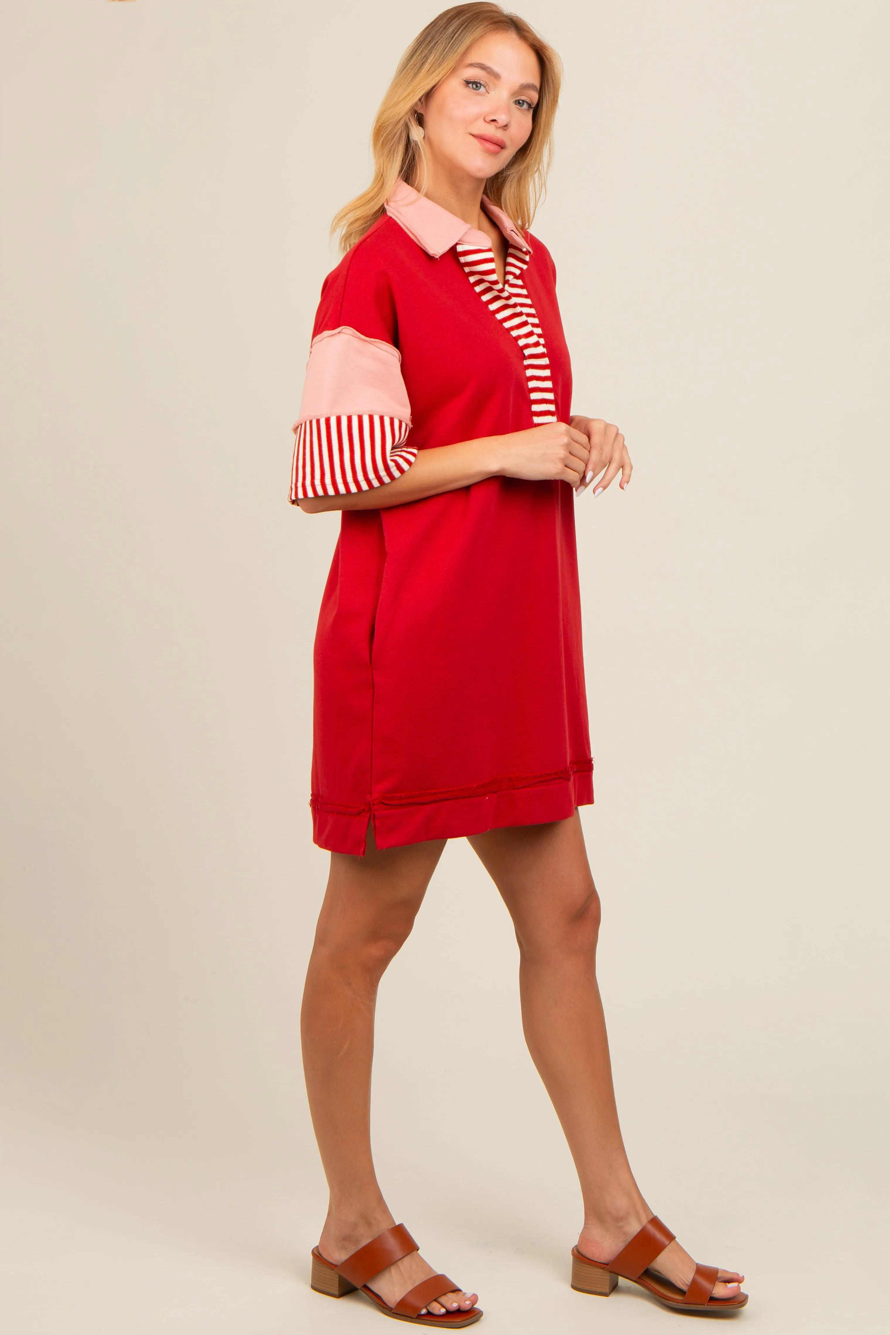 Rust Colorblock Stripe Polo Dress