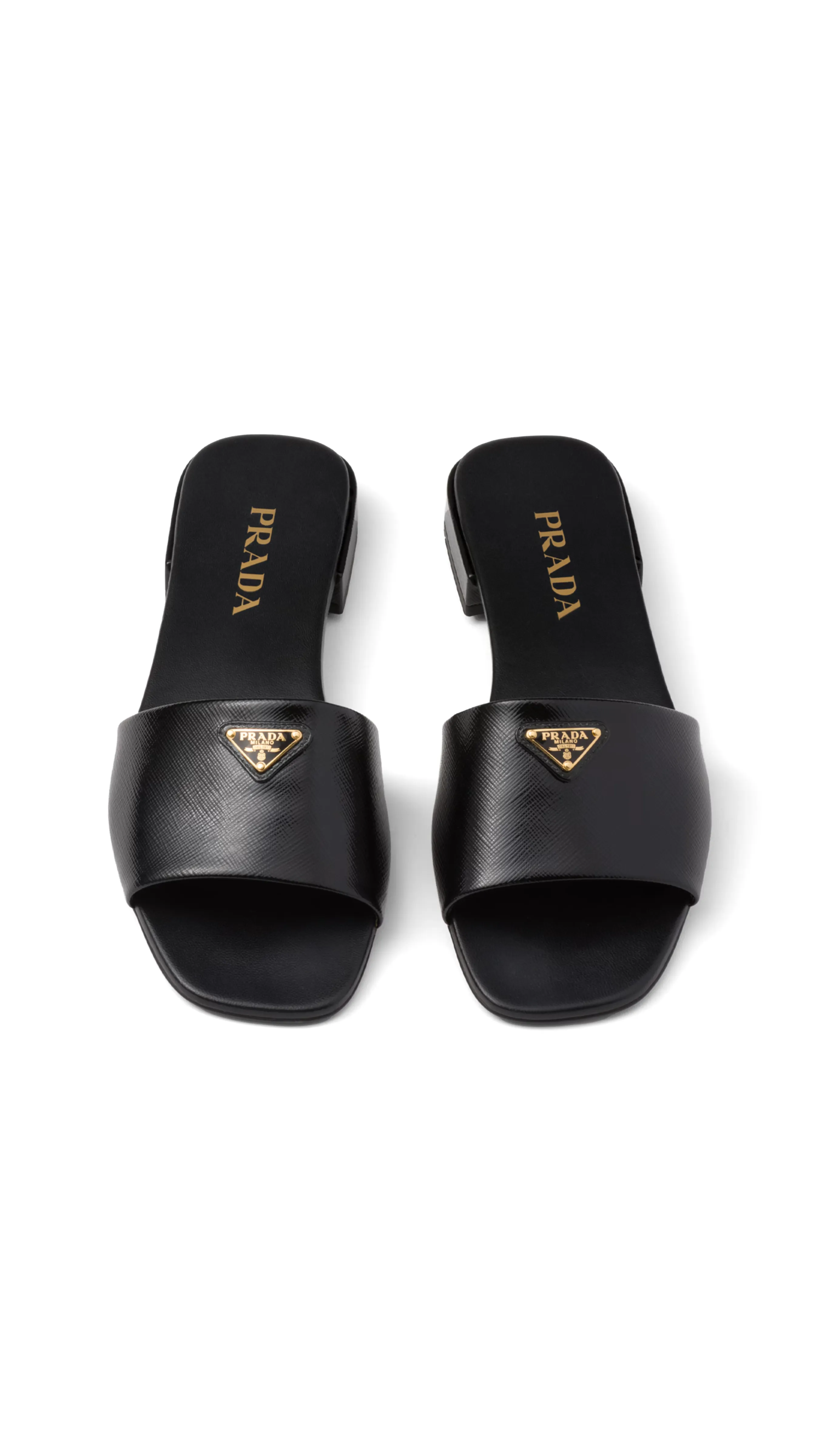 Saffiano Patent Leather Slides in Black