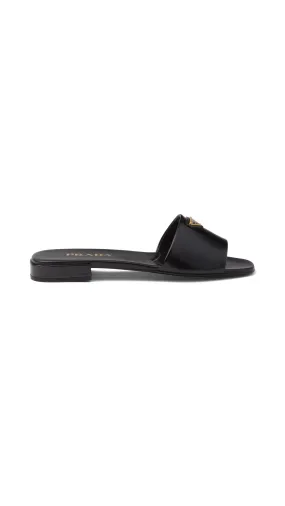 Saffiano Patent Leather Slides in Black