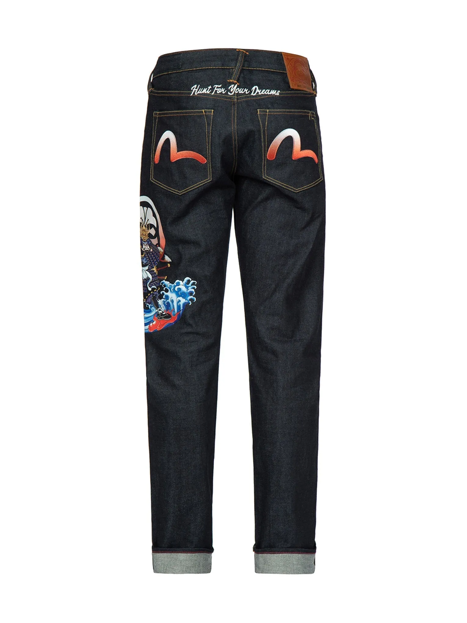 Samurai Print and Seagull Embroidery Slim-Fit Jeans #2010