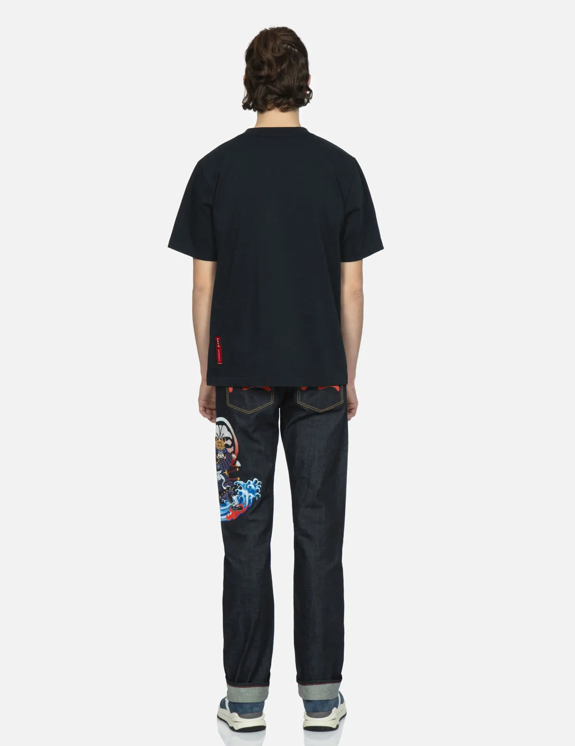 Samurai Print and Seagull Embroidery Slim-Fit Jeans #2010