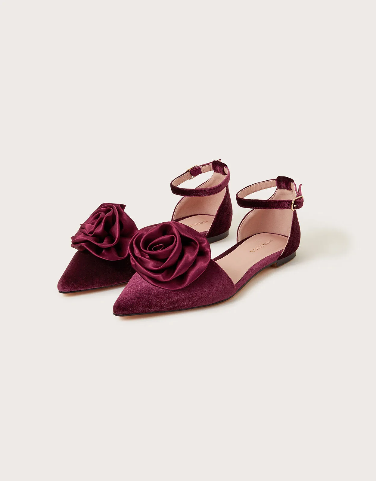 Satin Corsage Flat Shoe Red