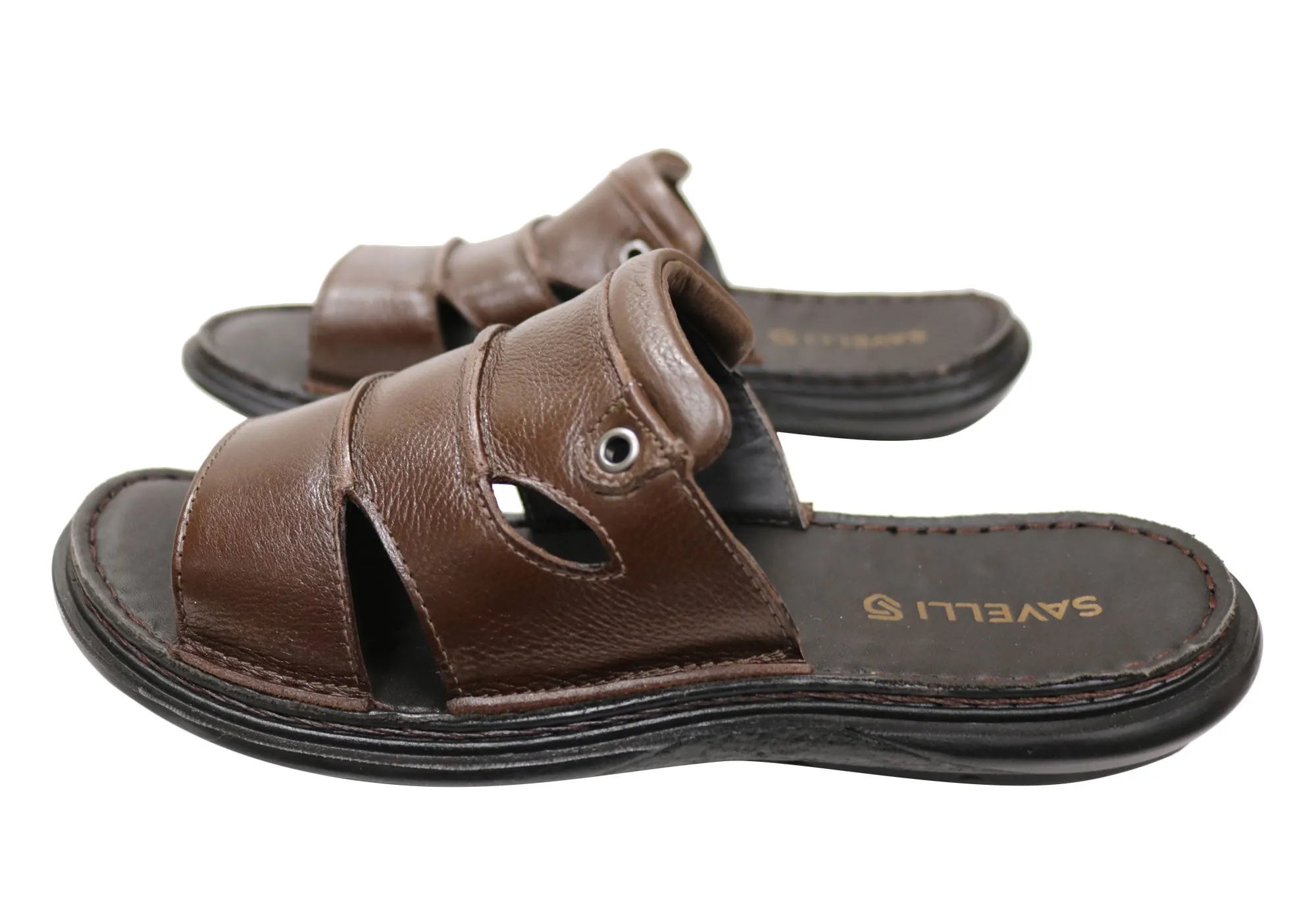 Savelli Kev Mens Comfortable Leather Slides Sandals Made In Brazil