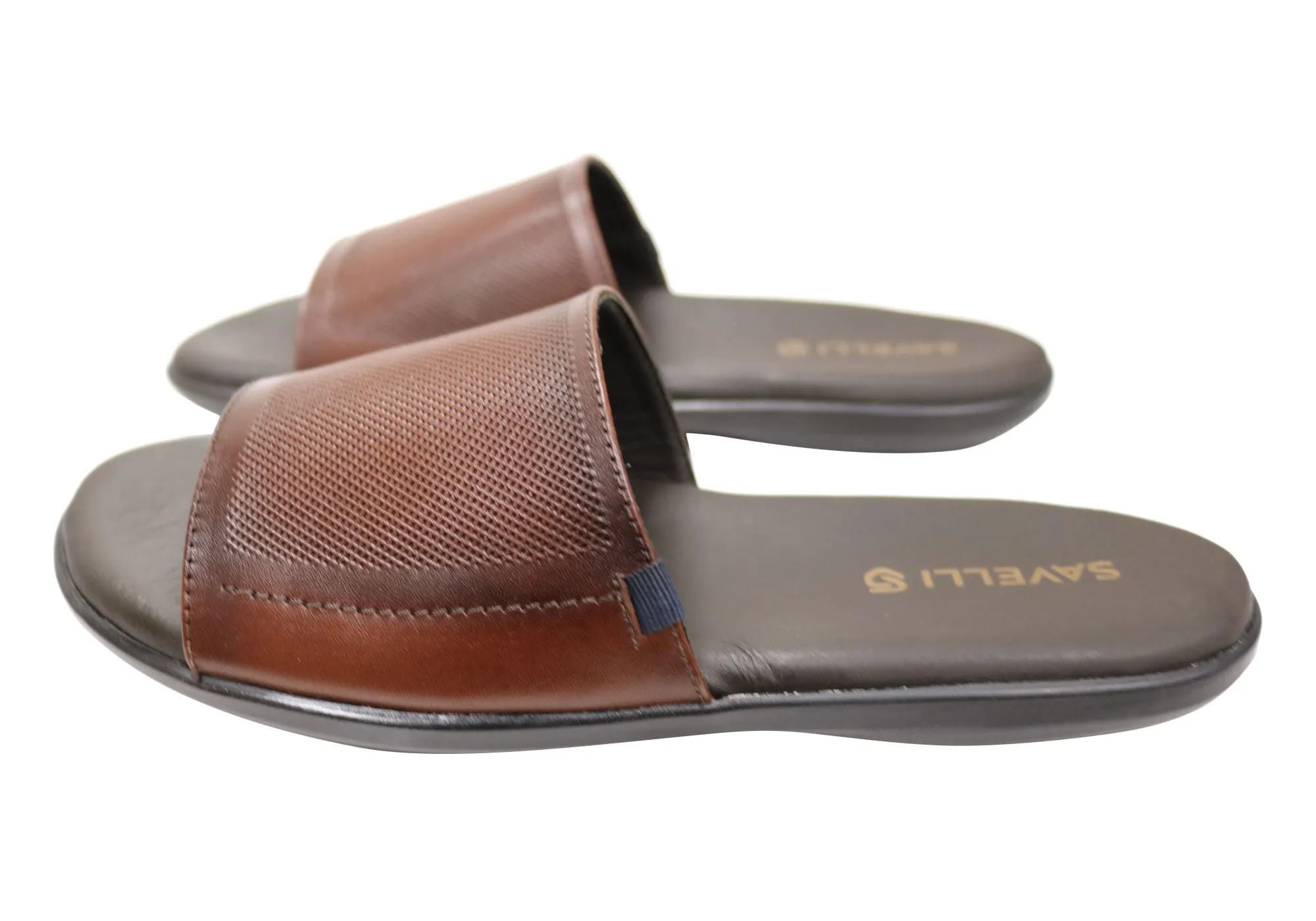 Savelli Pete Mens Comfortable Leather Slides Sandals Made In Brazil