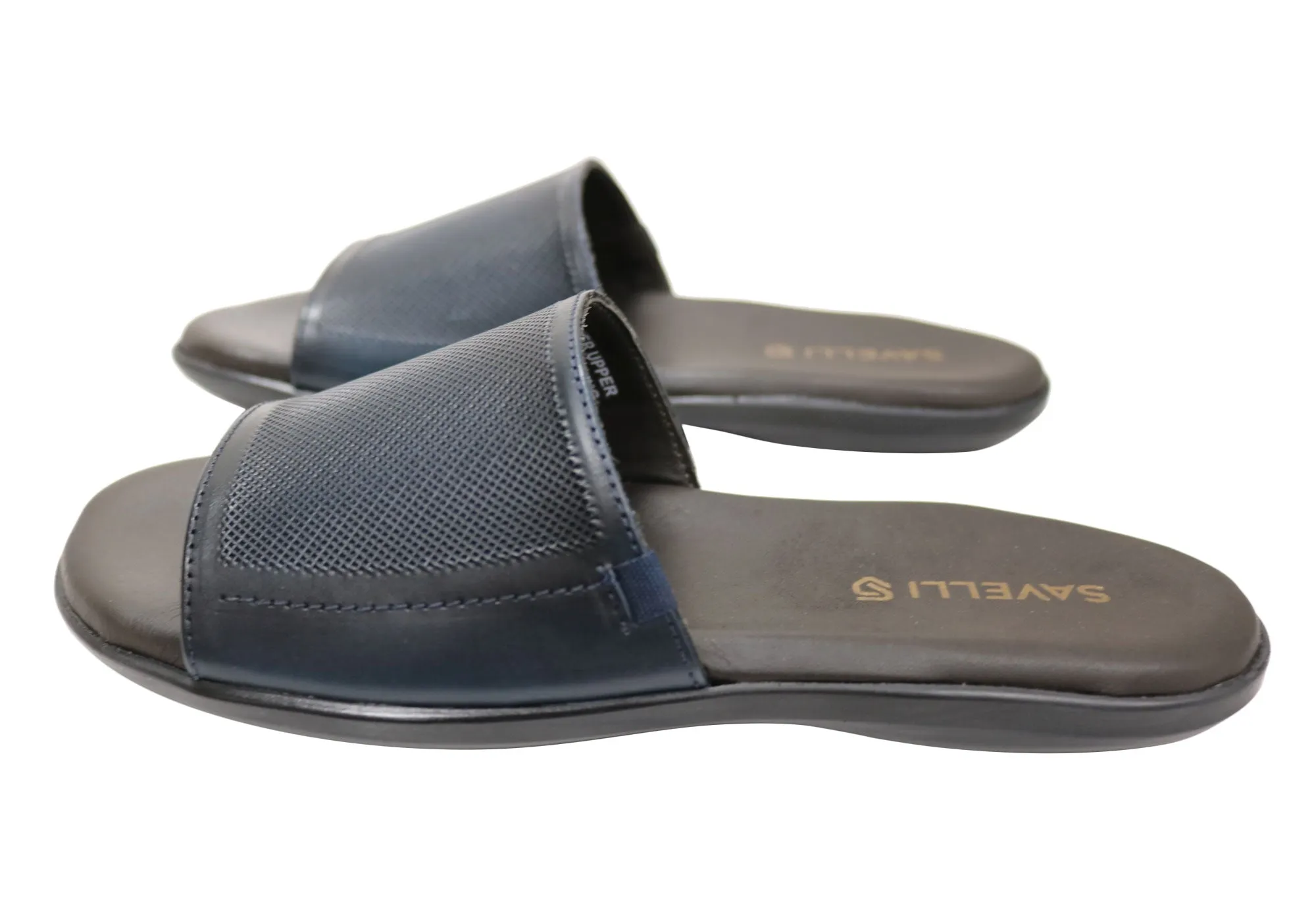 Savelli Pete Mens Comfortable Leather Slides Sandals Made In Brazil