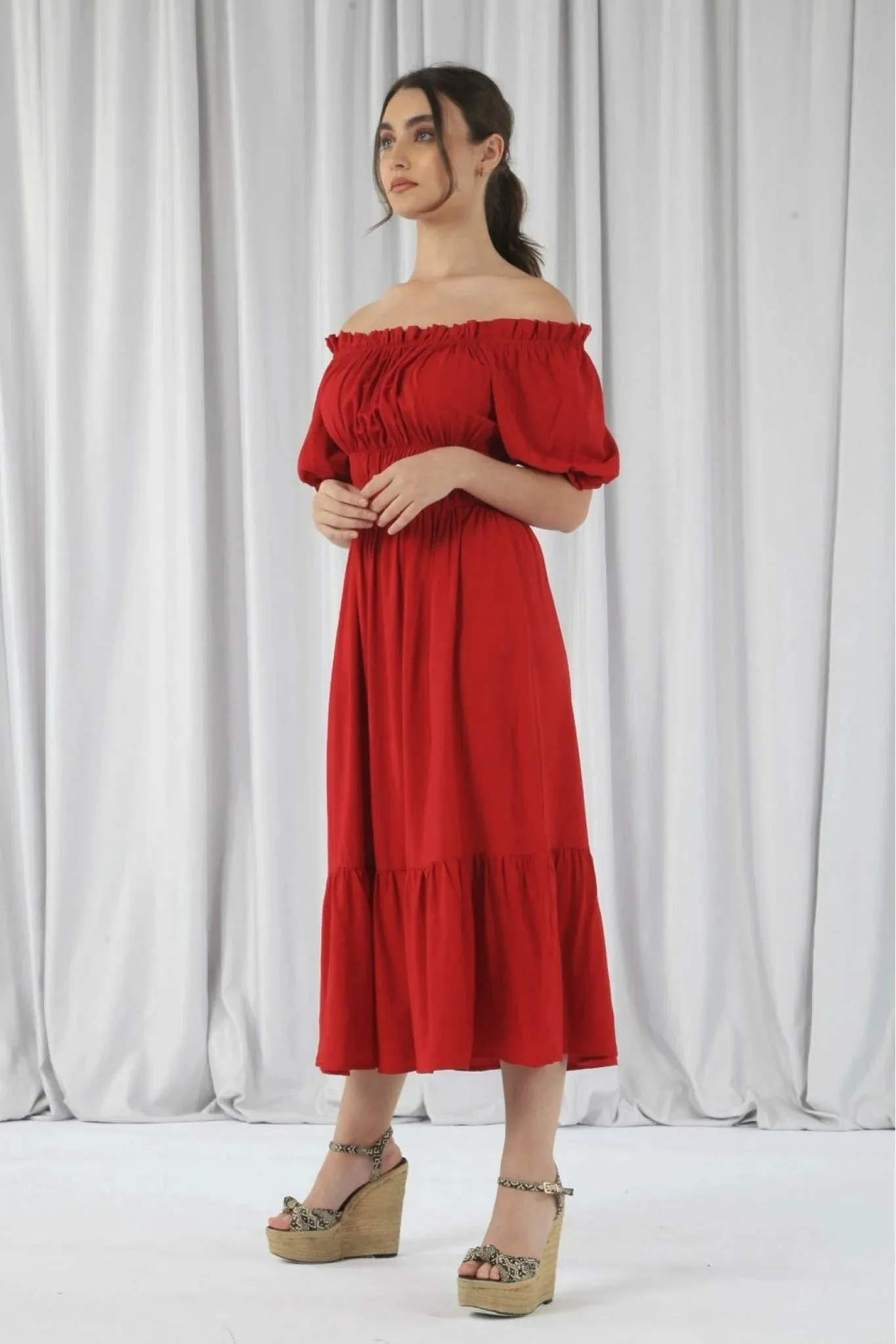 Second Red Bardot Midi Dress