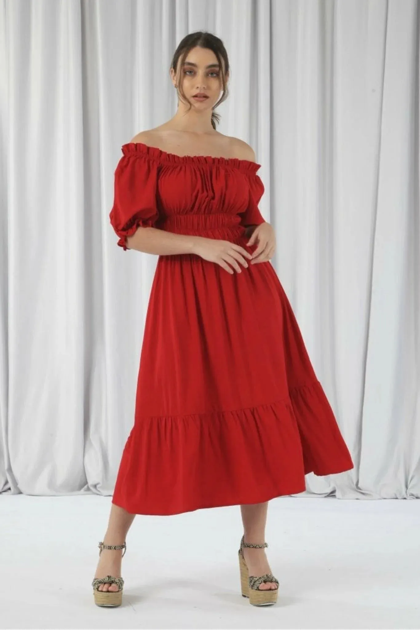 Second Red Bardot Midi Dress