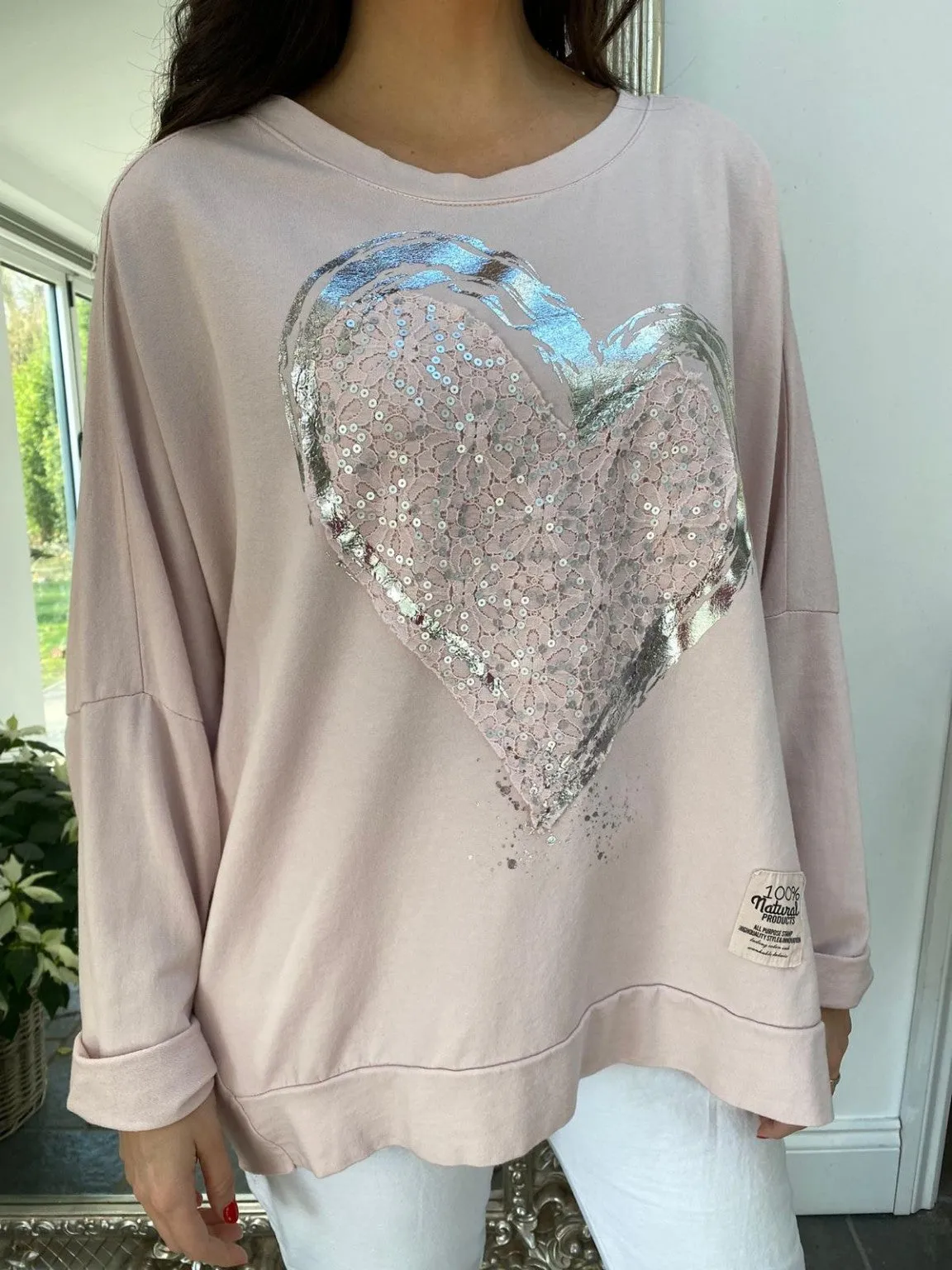 Sequin Lace Heart Sweatshirt Caitlin