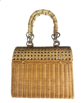 light-colored wicker beach tote