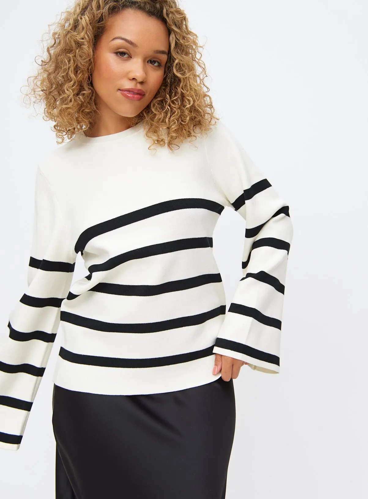 Shop White Striped Crew Neck Sweater 22 | Tu Clothing