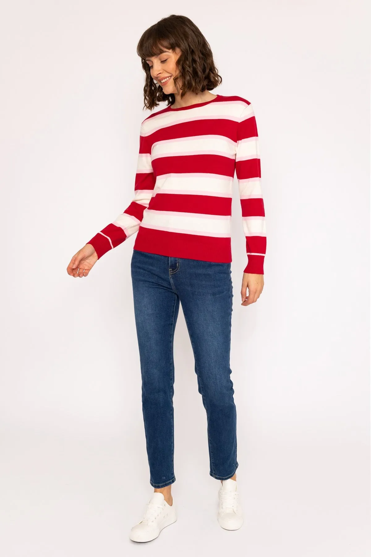 Soft Touch Stripe Knit Jumper in Red