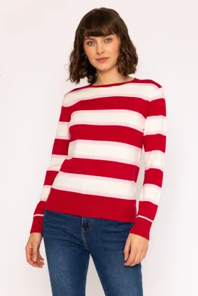 Soft Touch Stripe Knit Jumper in Red