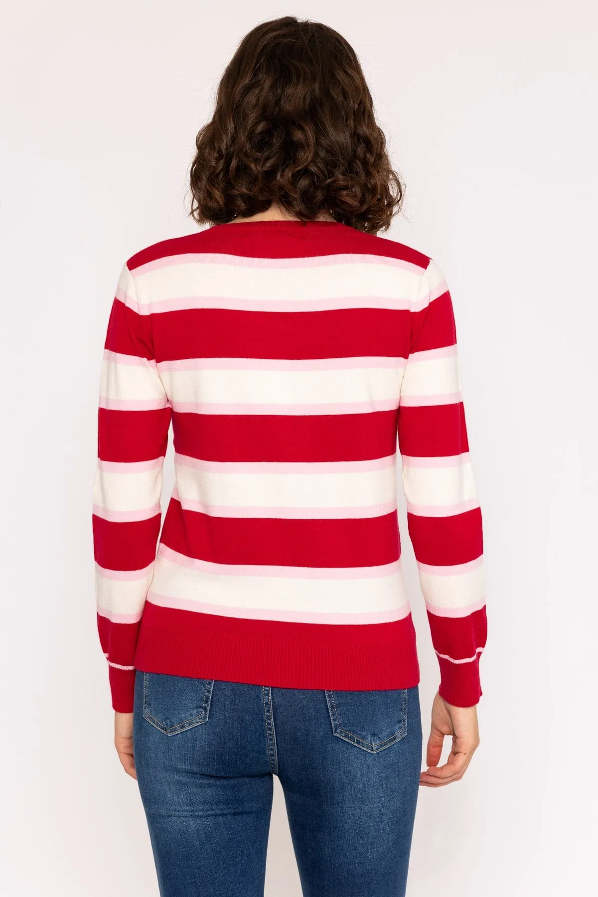 Soft Touch Stripe Knit Jumper in Red