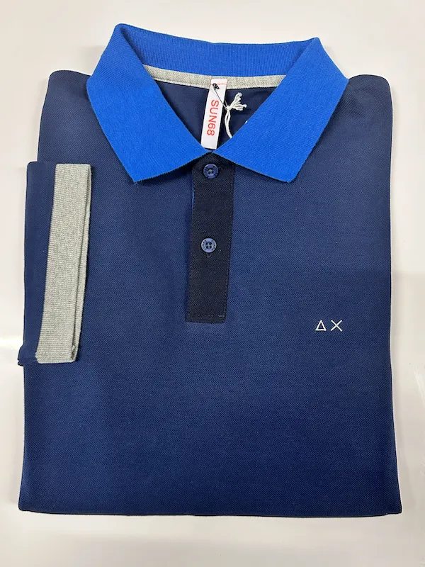 Short Sleeve Cotton Polo in Blue by SUN68