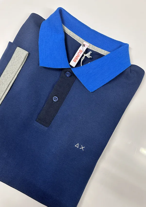 Short Sleeve Cotton Polo in Blue by SUN68