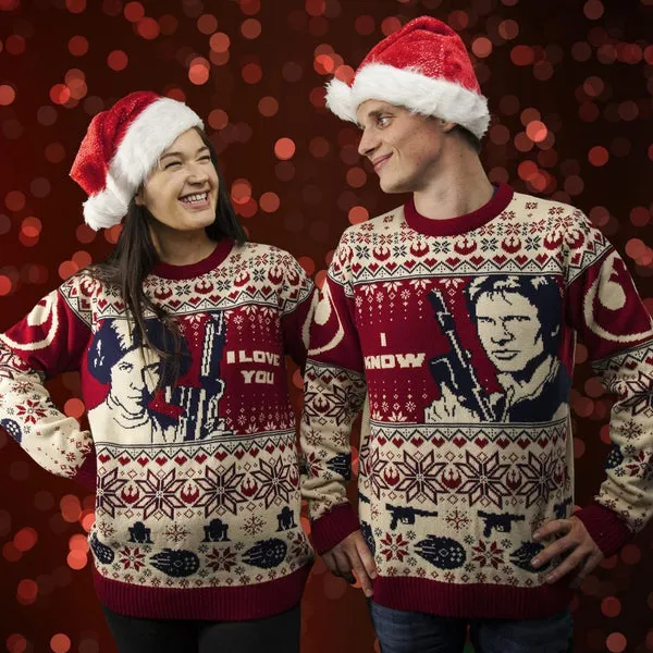 Star Wars Han & Leia Couples Knitted Christmas Jumpers / Sweaters